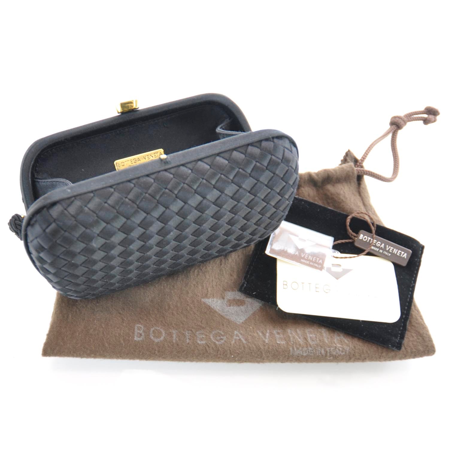 Bottega Veneta Satin Woven Evening Clutch Bag Black 8 of 9