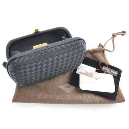 Bottega Veneta Satin Woven Evening Clutch Bag Black 8 of 9