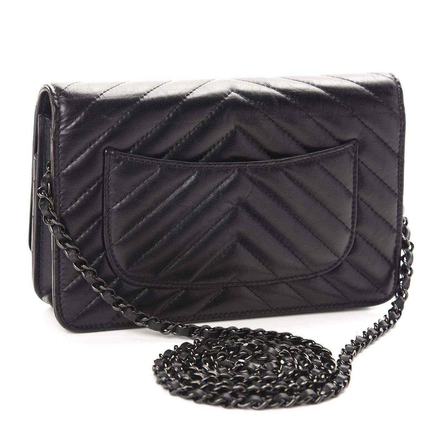 Aged Calfskin Chevron Quilted Reissue Wallet On Chain WOC So Black