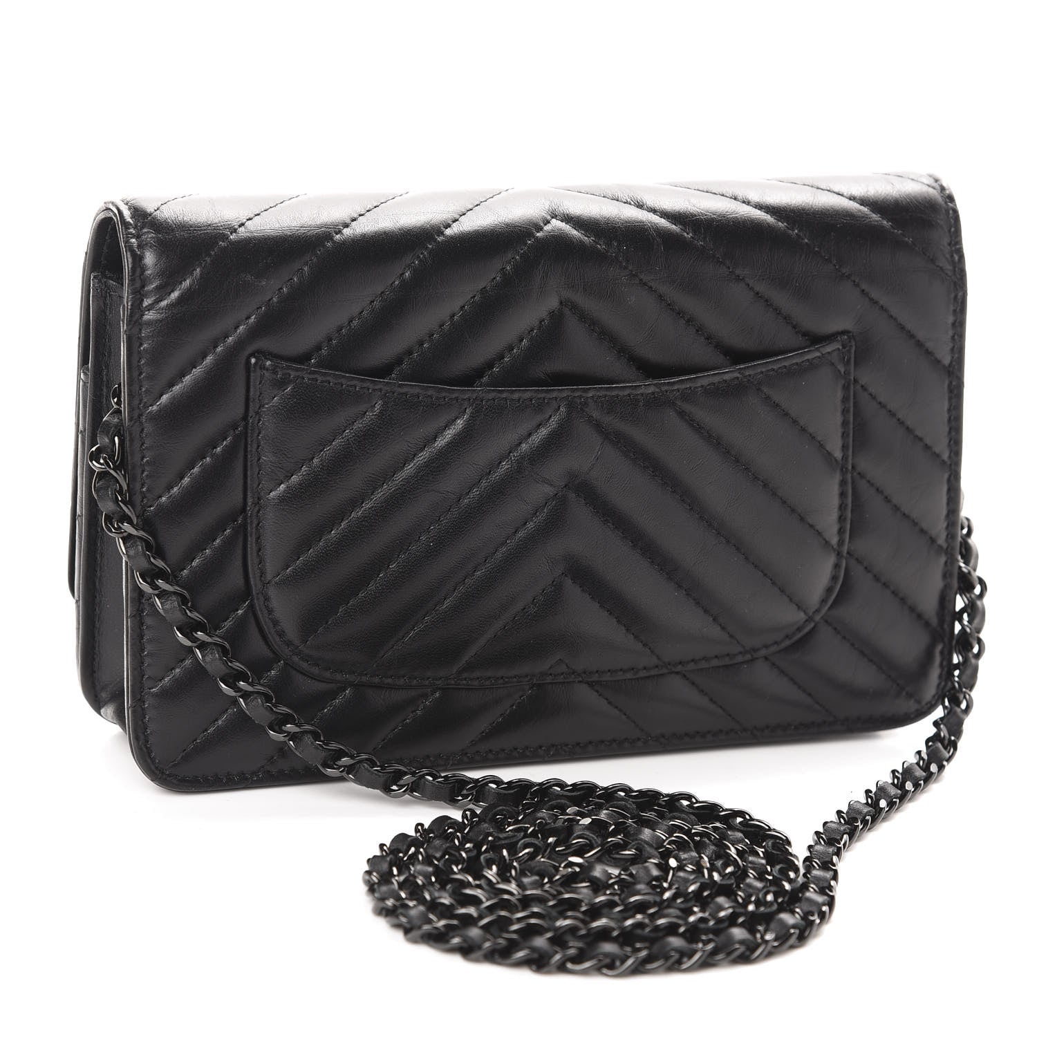 Chanel Aged Calfskin Chevron Quilted Reissue Wallet On Chain WOC So Black 3 of 12
