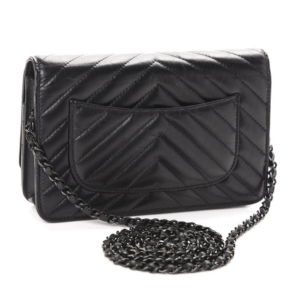Chanel Aged Calfskin Chevron Quilted Reissue Wallet On Chain WOC So Black 3 of 12