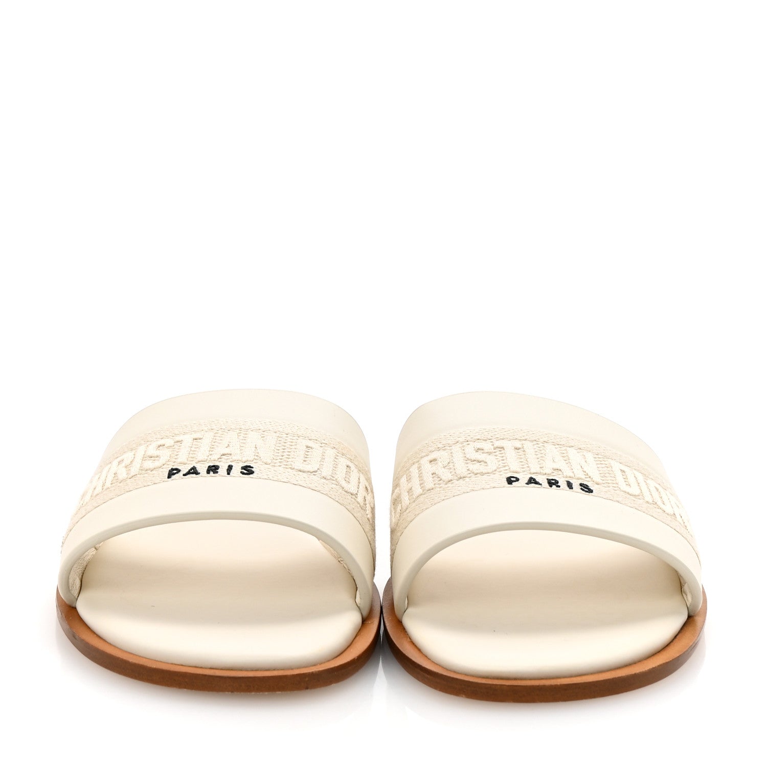 Christian Dior Calfskin Canvas Embroidered Dway Flat Slide Sandals 36 Off White 3 of 10
