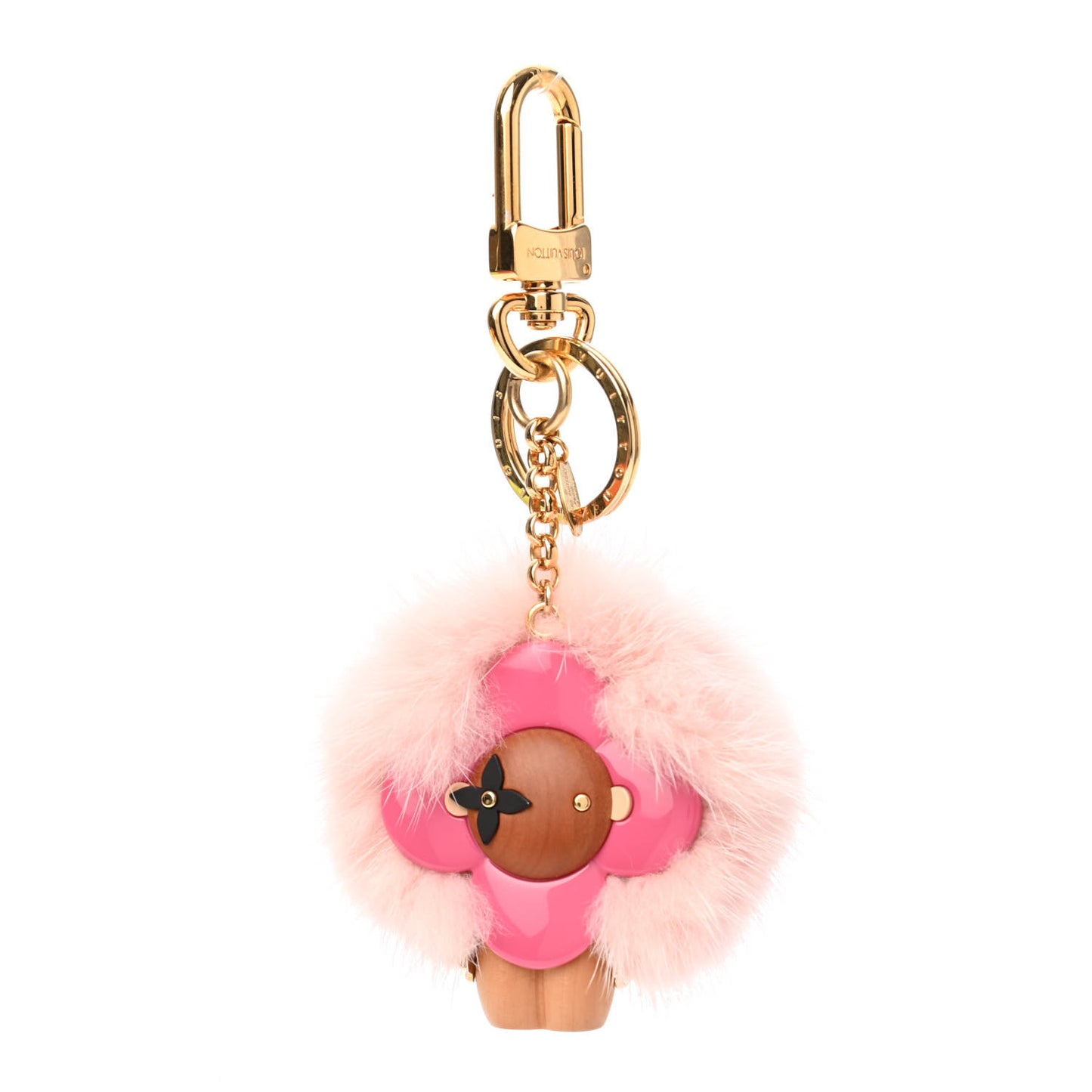 Resin Wood Mink Fur Vivienne Bag Charm Key Holder Pink