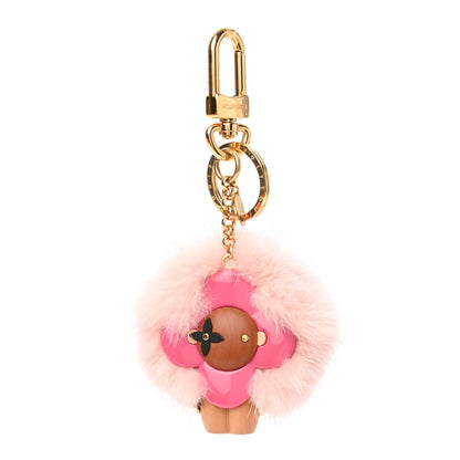 Louis Vuitton Resin Wood Mink Fur Vivienne Bag Charm Key Holder Pink 1 of 2