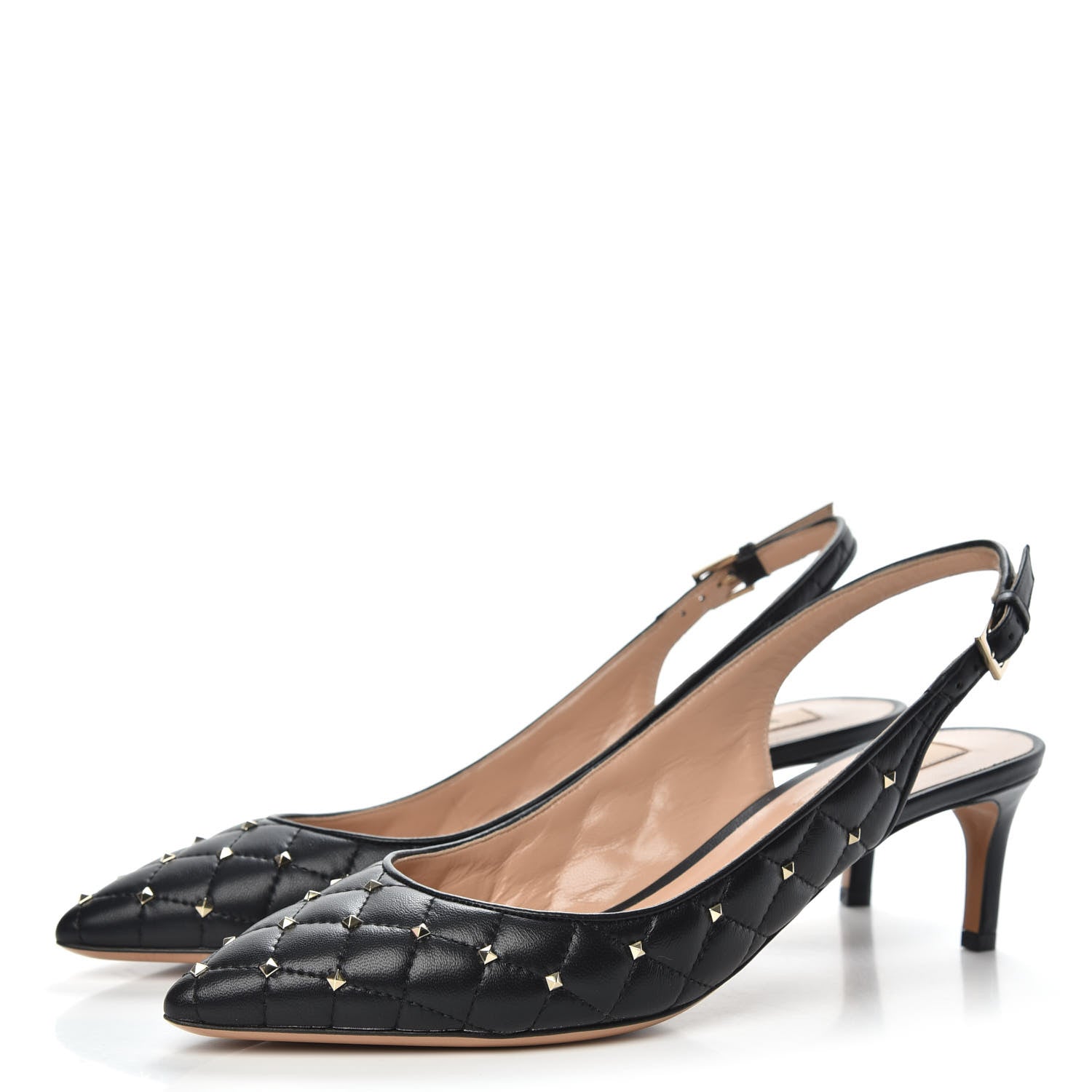 Valentino Garavani Nappa Quilted Rockstud Spike Slingback Low Heel Pumps 39 Black 3 of 9