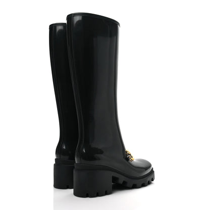 Gucci Rubber Horsebit Knee High Boots 40 Black 4 of 6