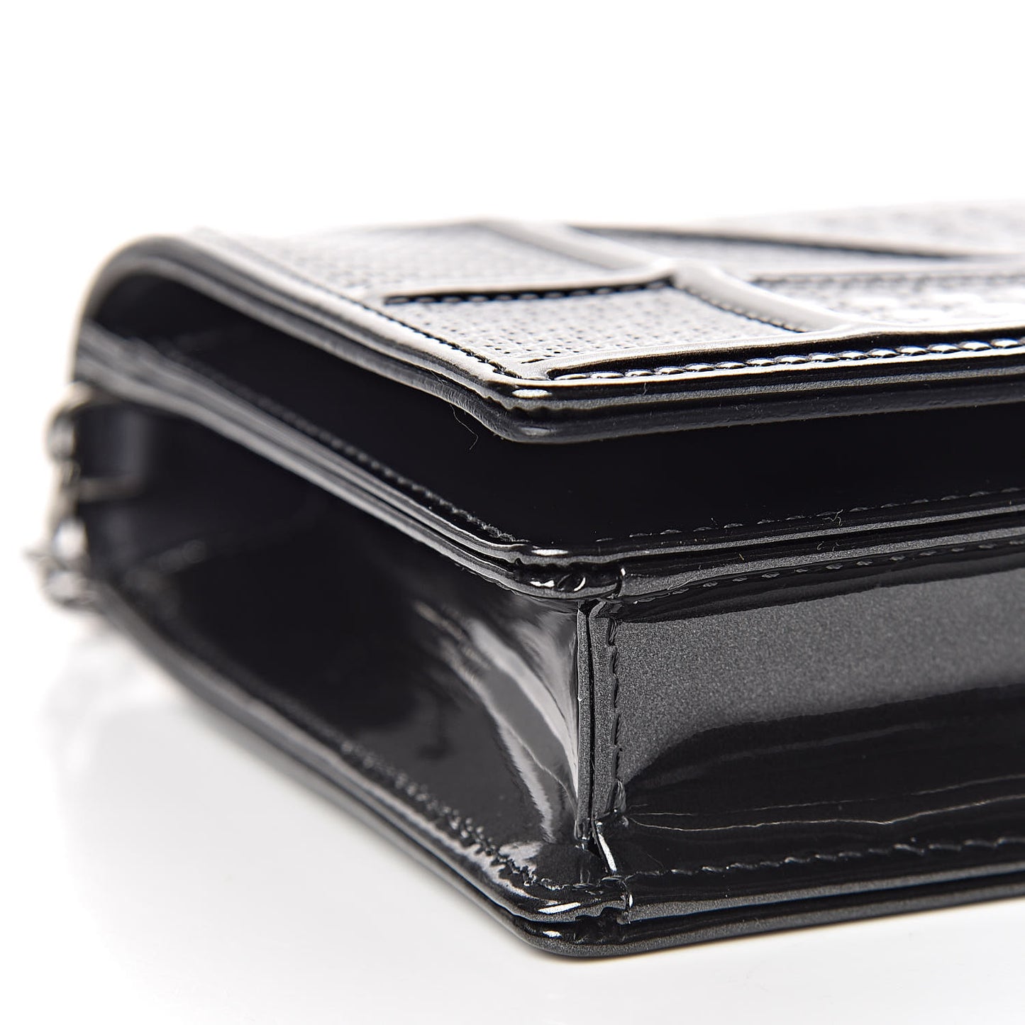 Metallic Patent Micro-Cannage Diorama Wallet on Chain Pouch Black
