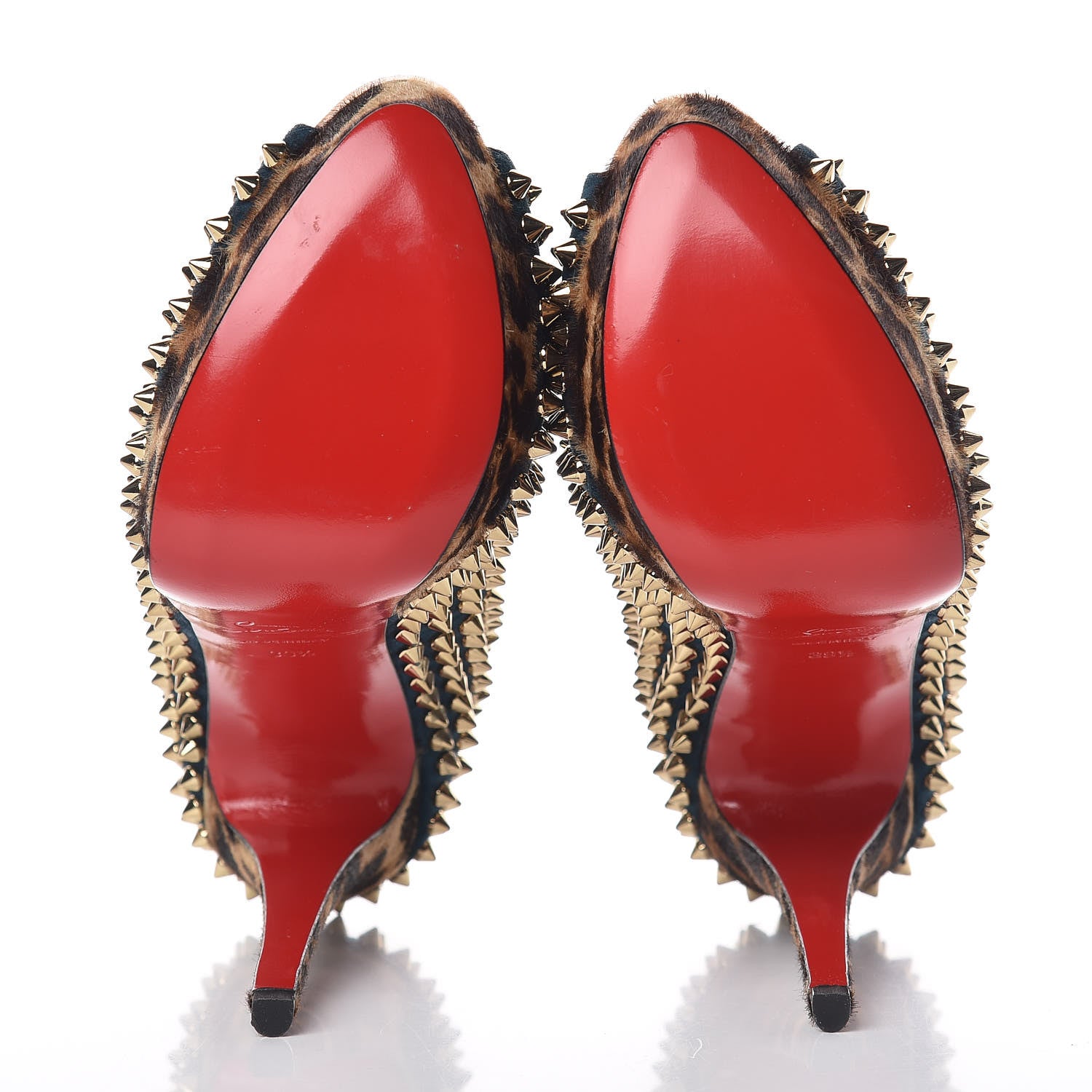 Christian Louboutin Veau Velours Calf Hair Leopard Lady Peep Spikes VIP 150 Pumps 39.5 Blue Khol Bronze 5 of 7