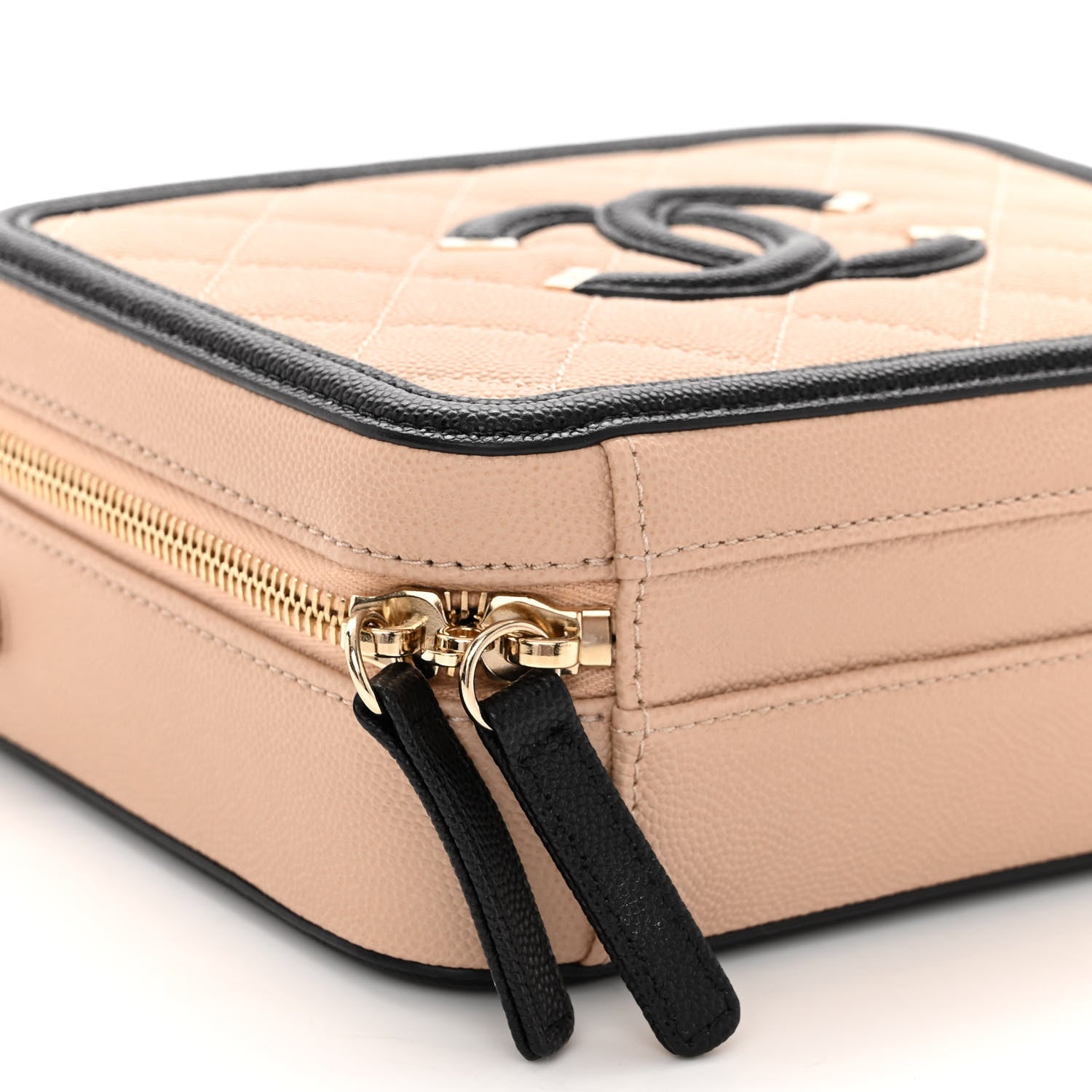 Chanel Caviar Quilted Small CC Filigree Vanity Case Beige Black 9 of 10