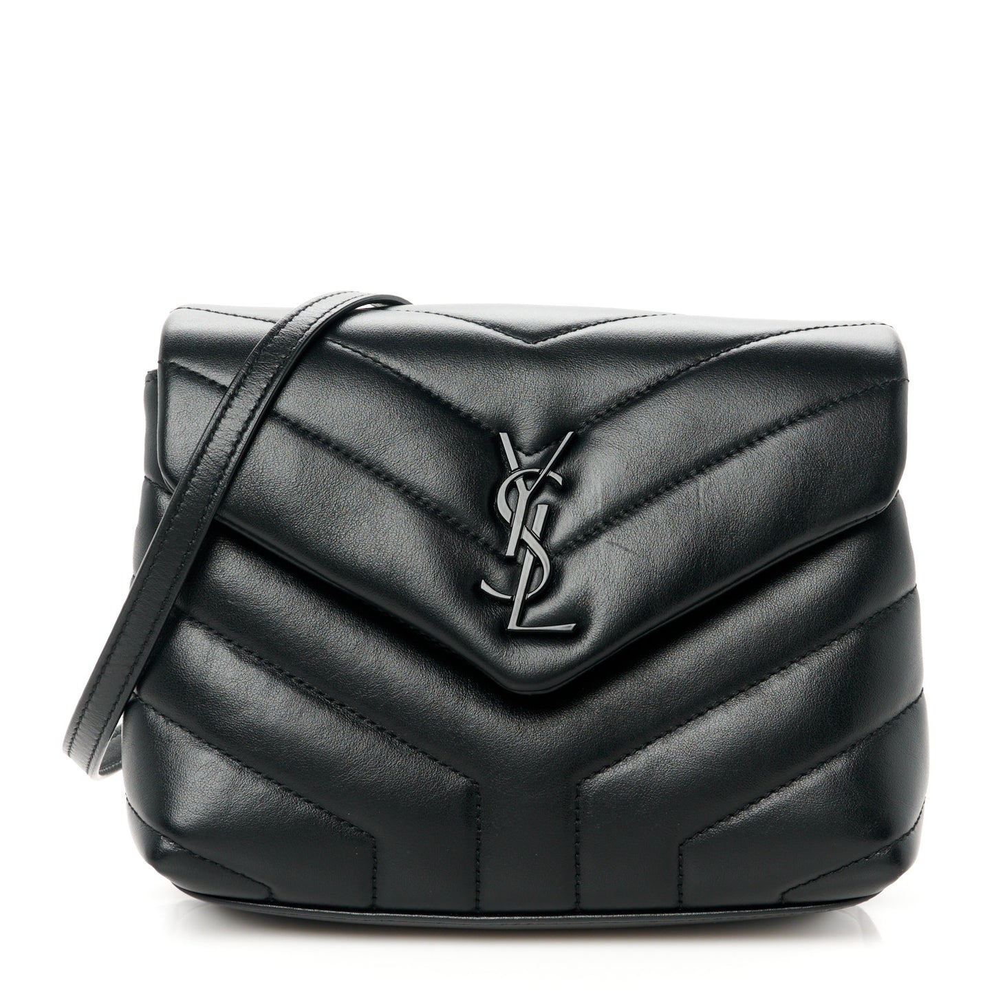 Calfskin Y Quilted Monogram Monochrome Toy Loulou Crossbody Bag Black