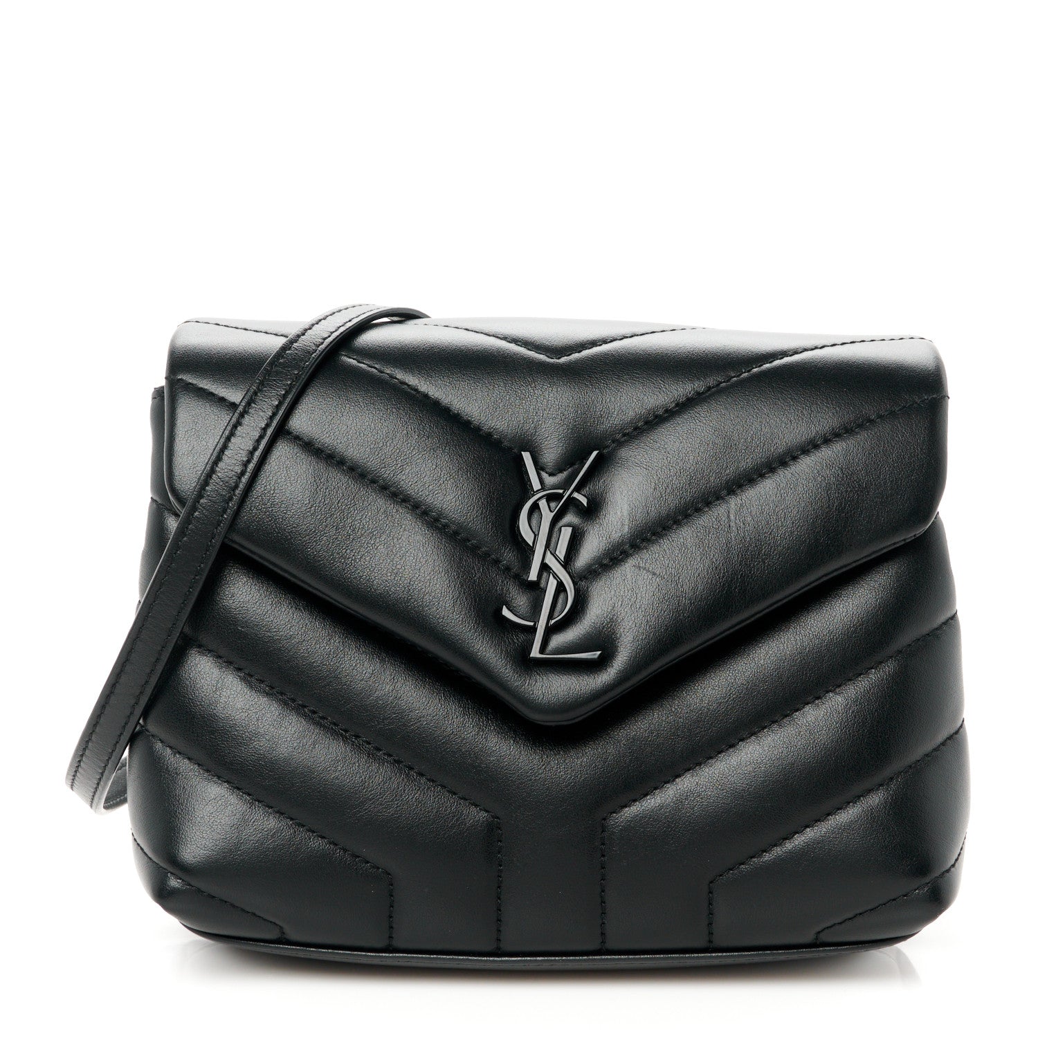 Saint Laurent Calfskin Y Quilted Monogram Monochrome Toy Loulou Crossbody Bag Black 1 of 12