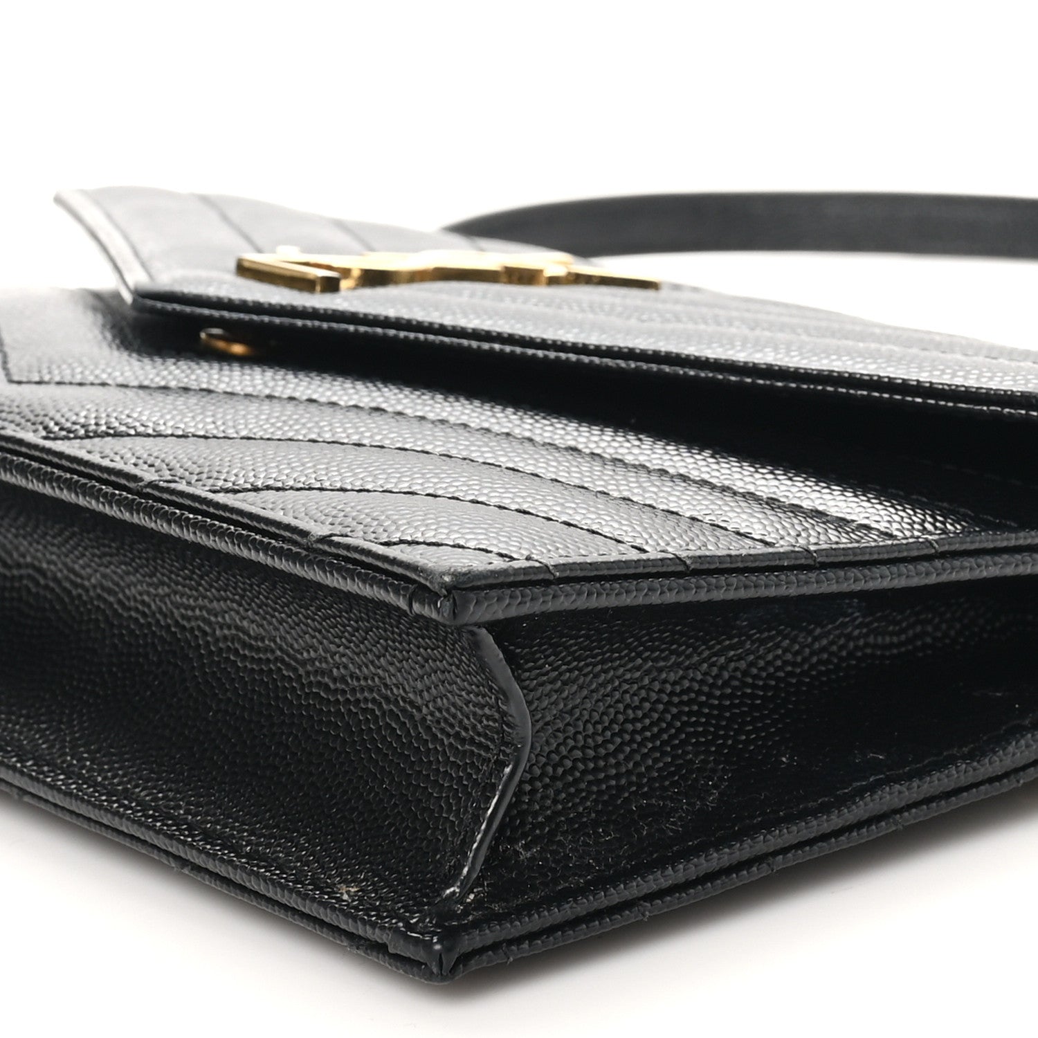 Saint Laurent Grain De Poudre Matelasse Chevron Monogram Envelope Chain Wallet Black 9 of 10