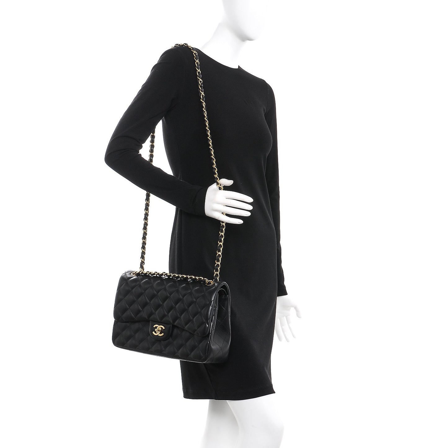 Lambskin Quilted Jumbo Double Flap Black