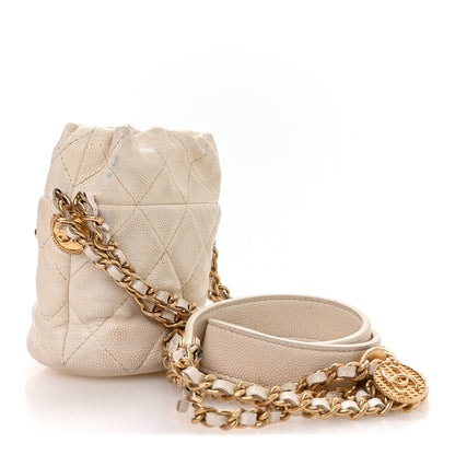 Chanel Caviar Quilted Twist Your Buttons Mini Bucket Bag White 3 of 10