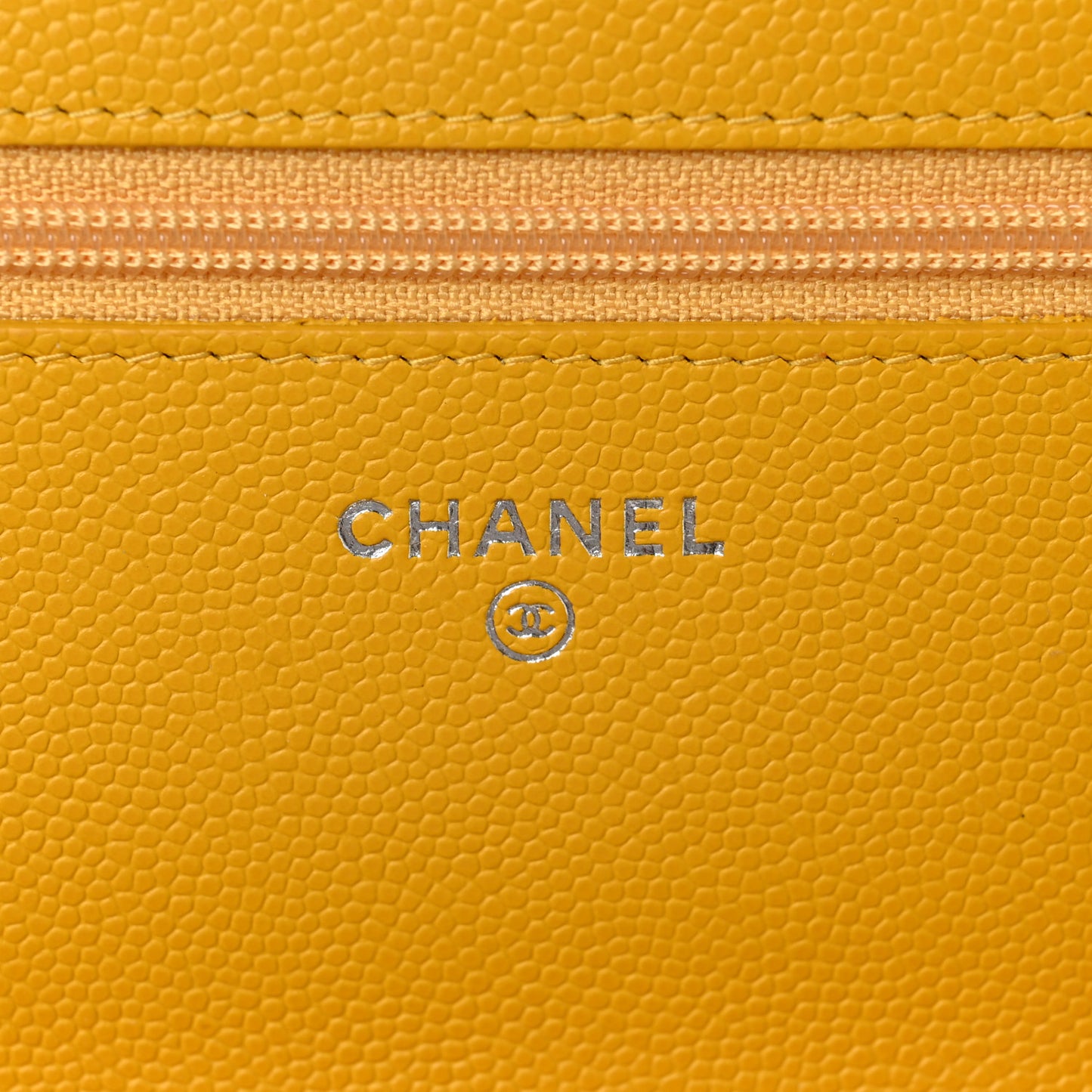 Caviar Chevron Quilted Wallet On Chain WOC Yellow
