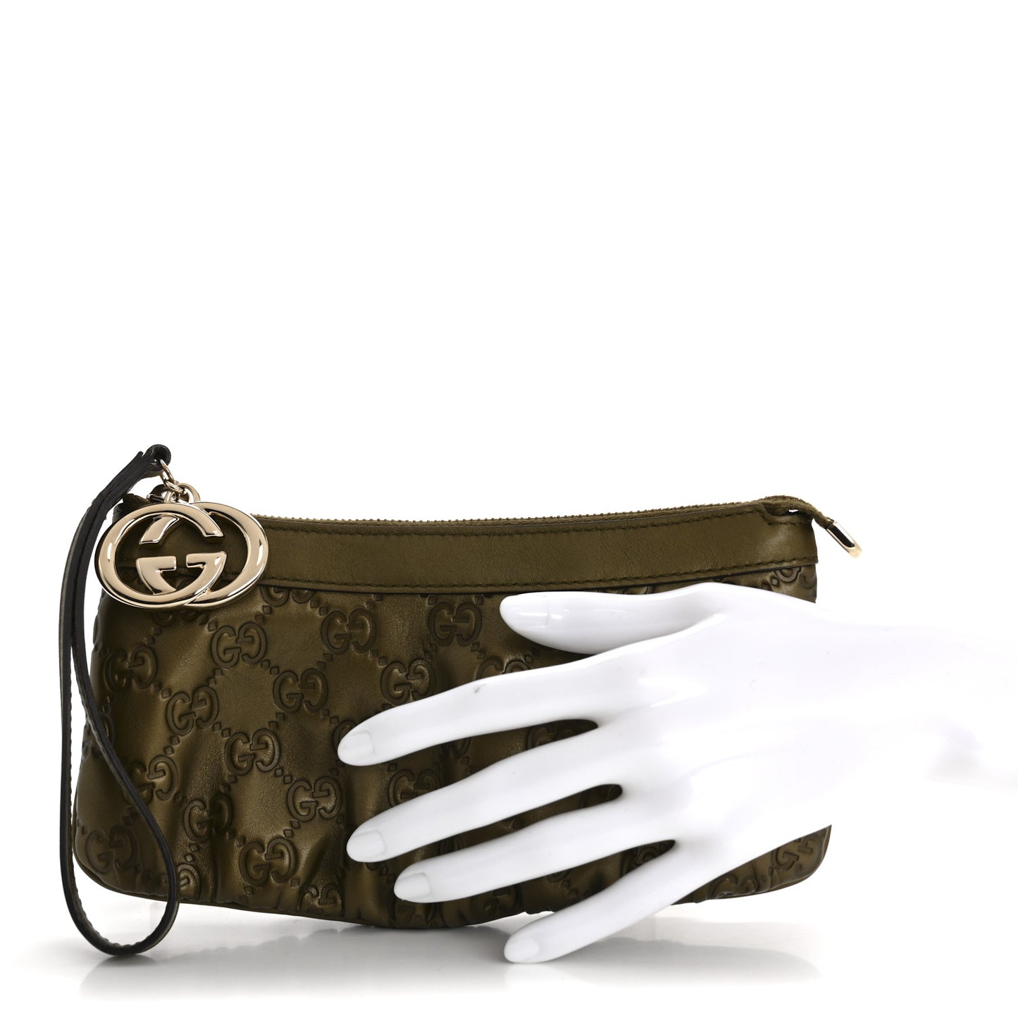 Metallic Soft Guccissima Signature New Britt Wristlet Green