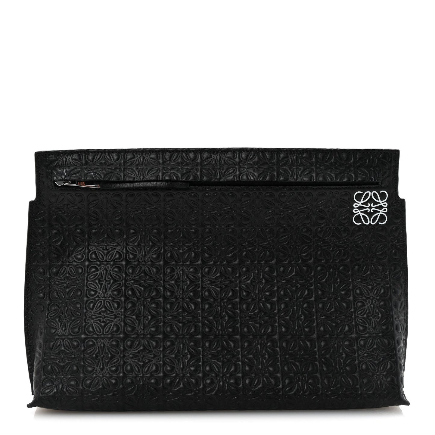 Calfskin Embossed Repeat T Pouch Black
