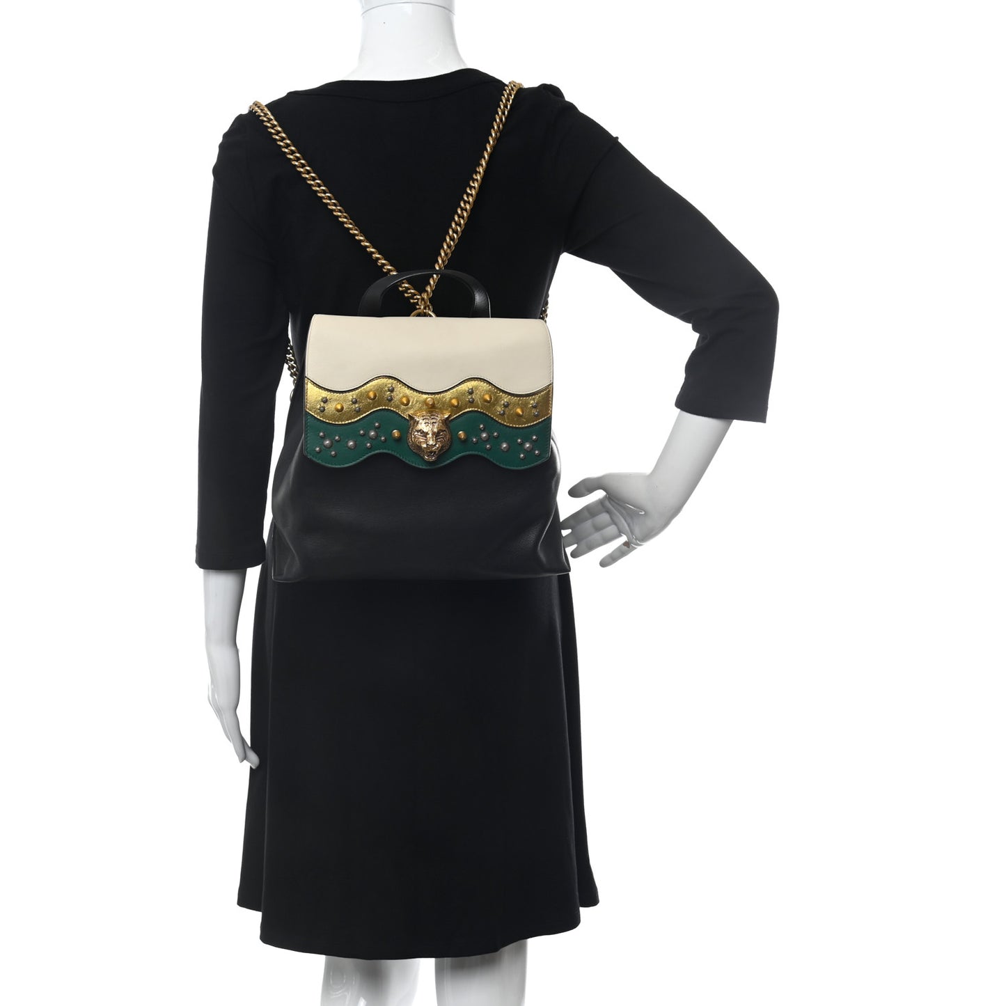 Calfskin Medium Malin Chain Backpack White Black Gold