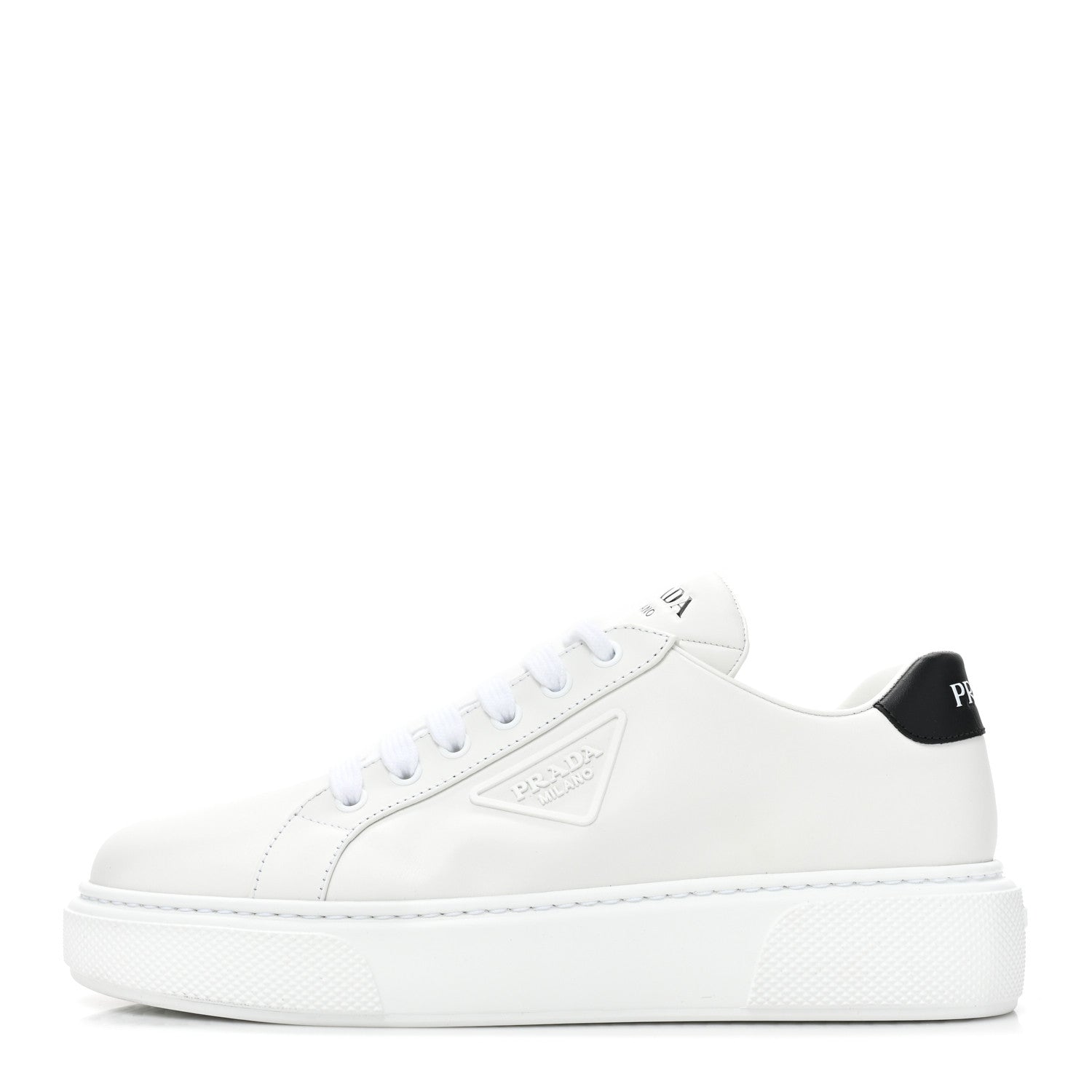 Prada Vitello Soft Rubber Triangle Logo Womens Low Top 40mm Sneakers 38.5 White 1 of 11