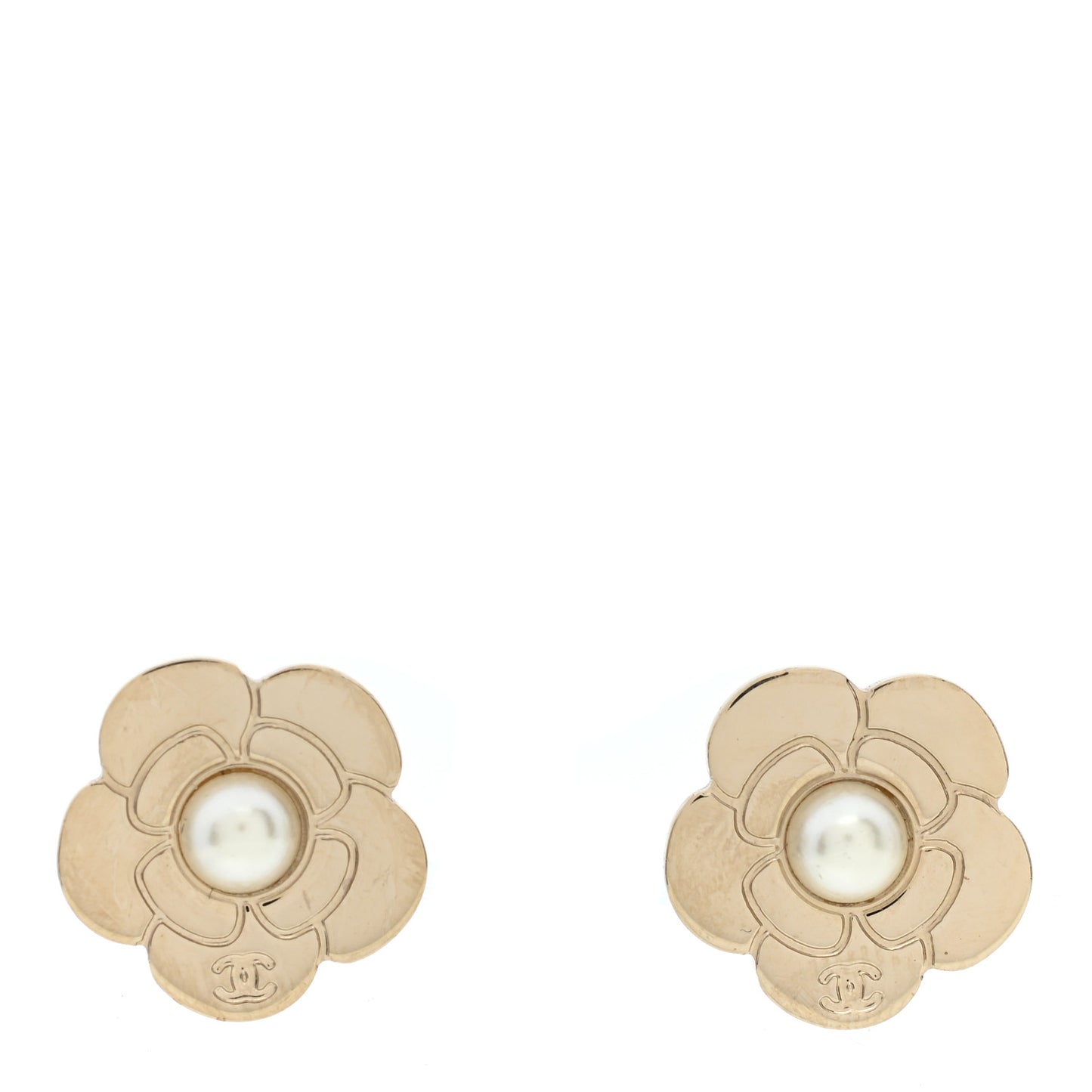 Pearl CC Camellia Earrings Gold