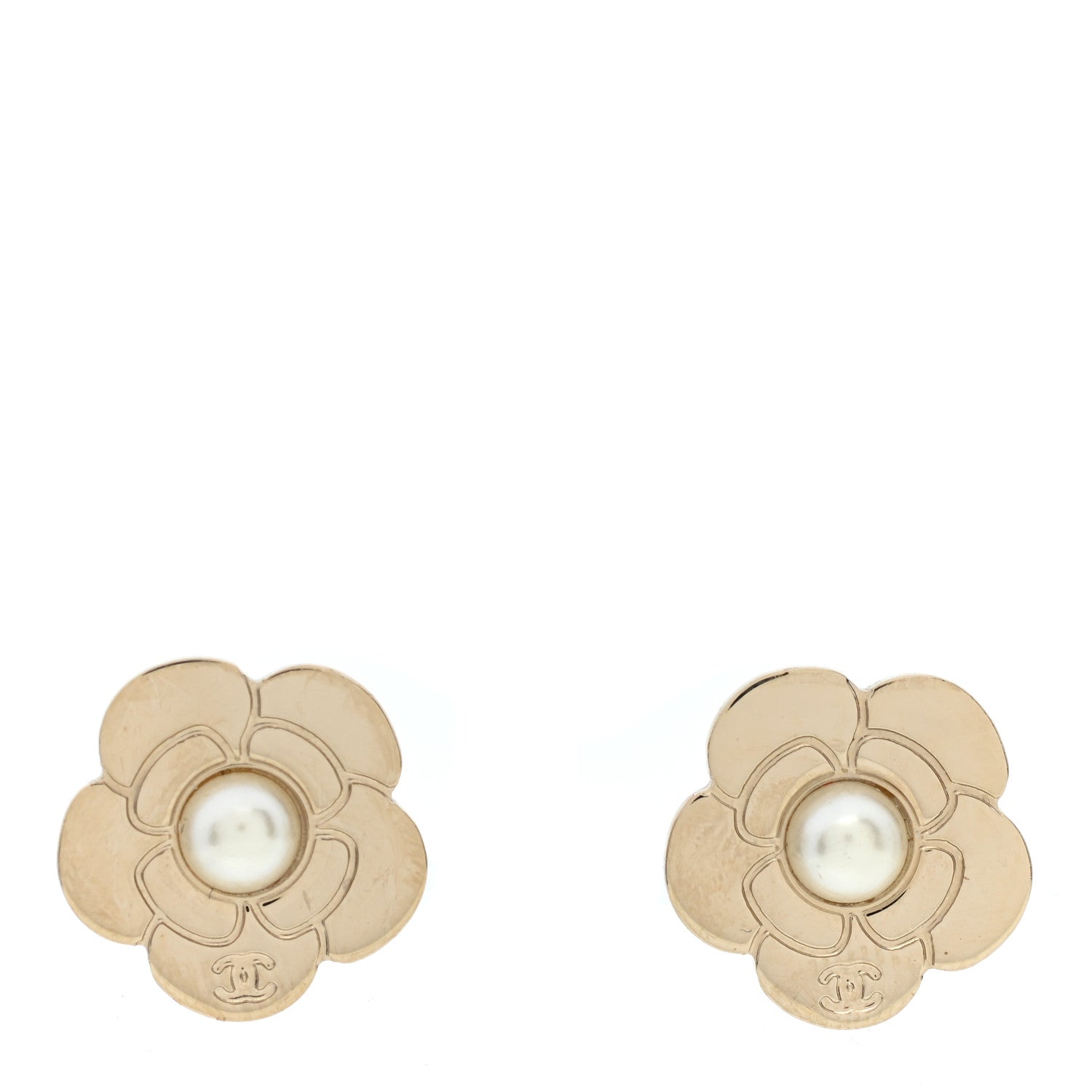 Chanel Pearl CC Camellia Earrings Gold 1 of 5