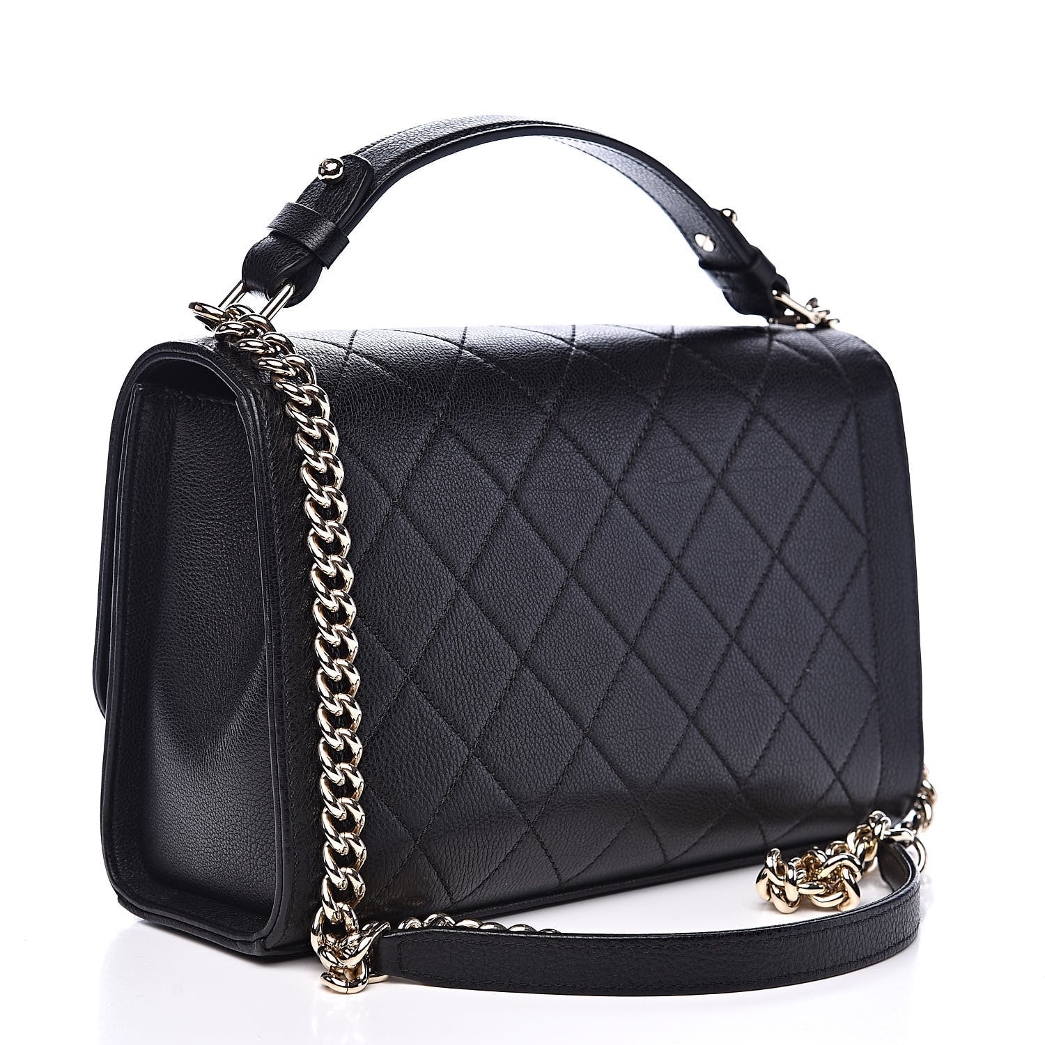 Chanel Grained Calfskin Quilted Medium Label Click Flap Bag Black 3 of 15