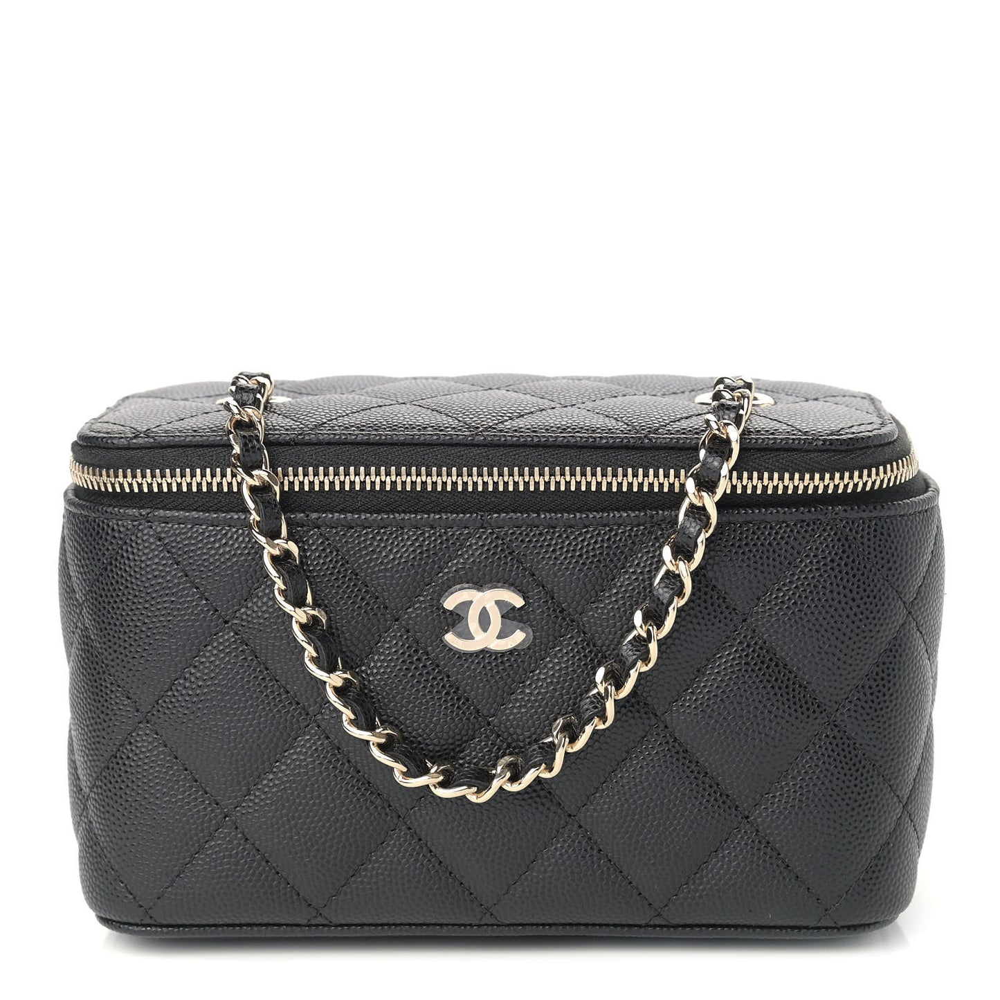 Caviar Quilted Small Vanity Case With Chain Black