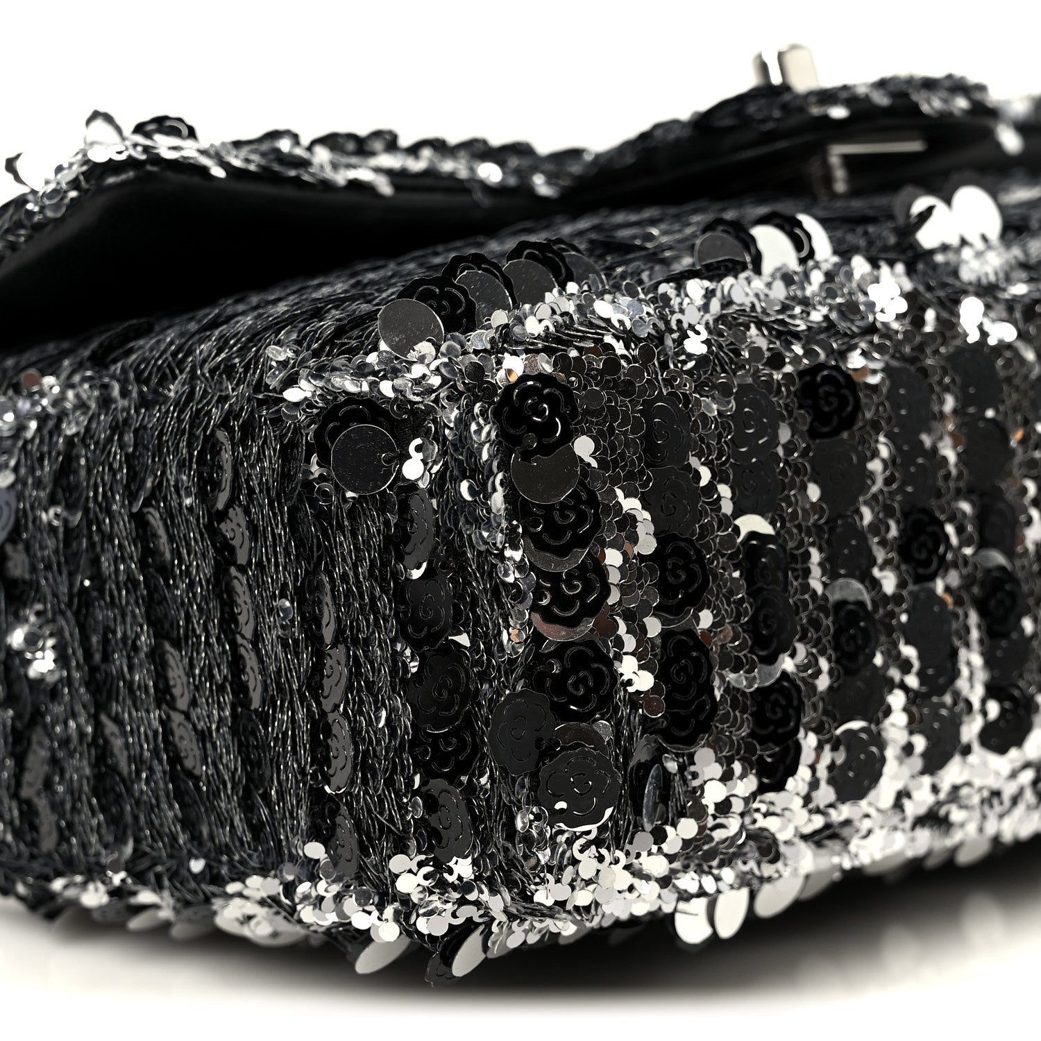 Chanel Sequin Camellia Small Single Flap Silver Black 10 of 12