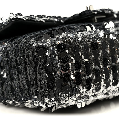 Chanel Sequin Camellia Small Single Flap Silver Black 10 of 12