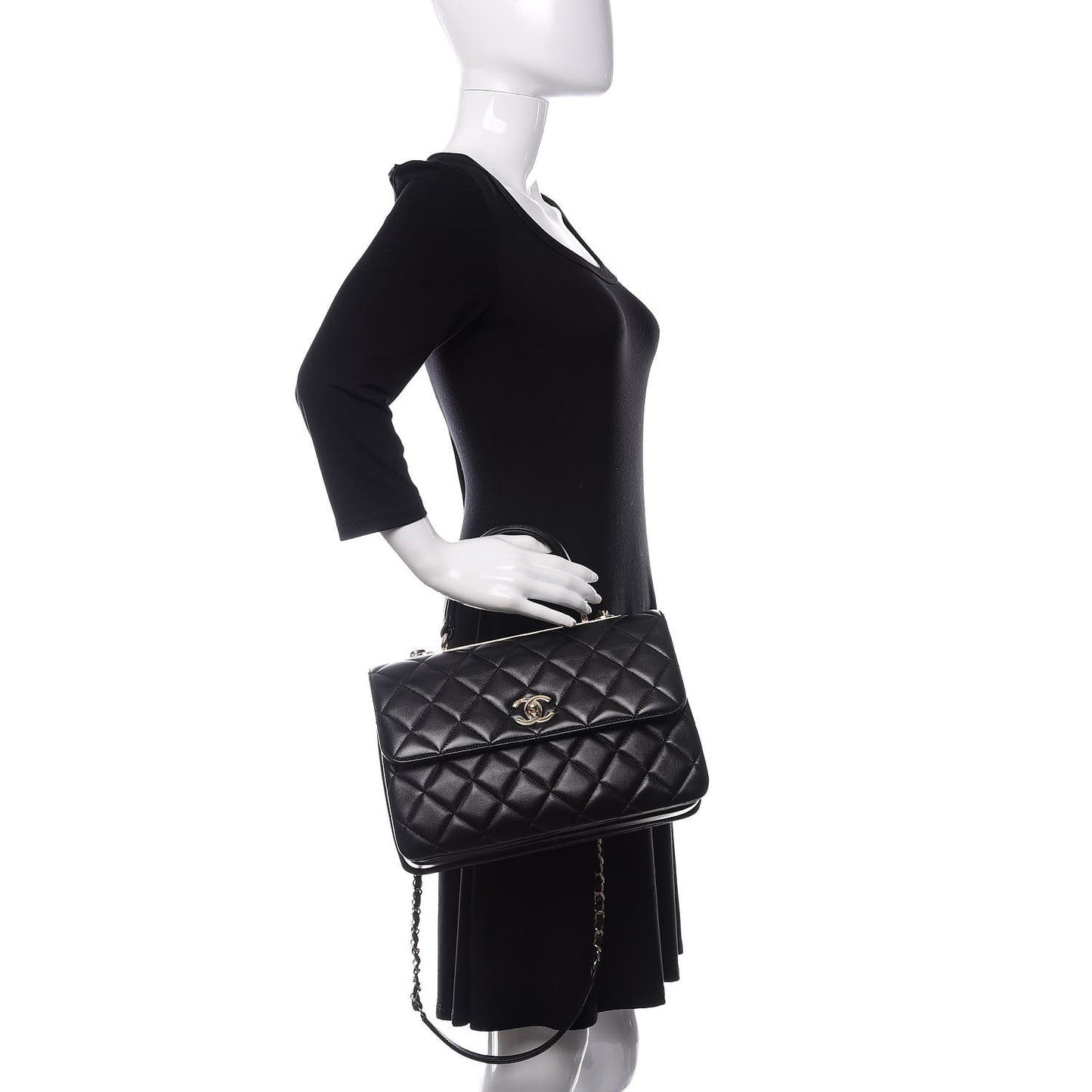 Lambskin Quilted Medium Trendy CC Flap Dual Handle Bag Black