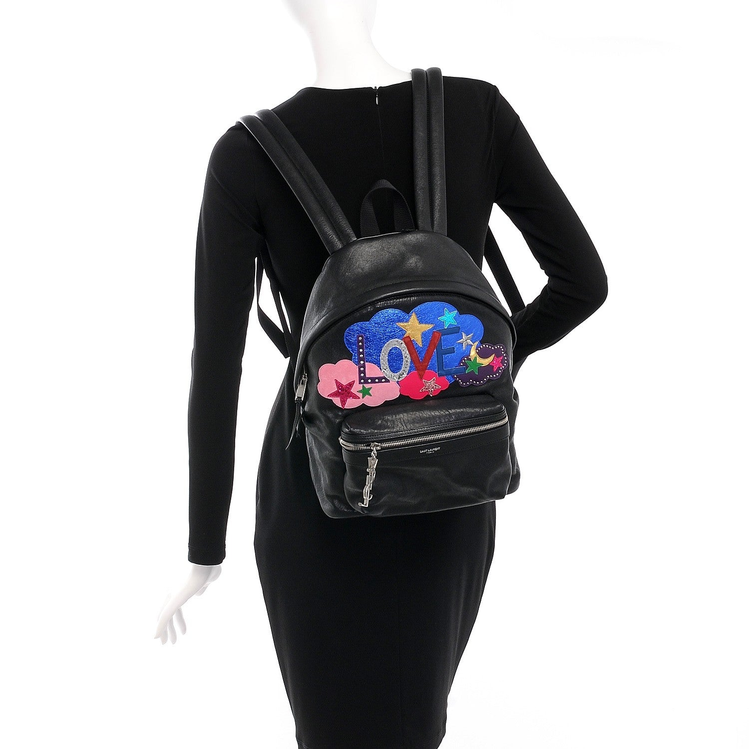 Saint Laurent Sheepskin Mini Love Appliqué City Backpack Black 2 of 7