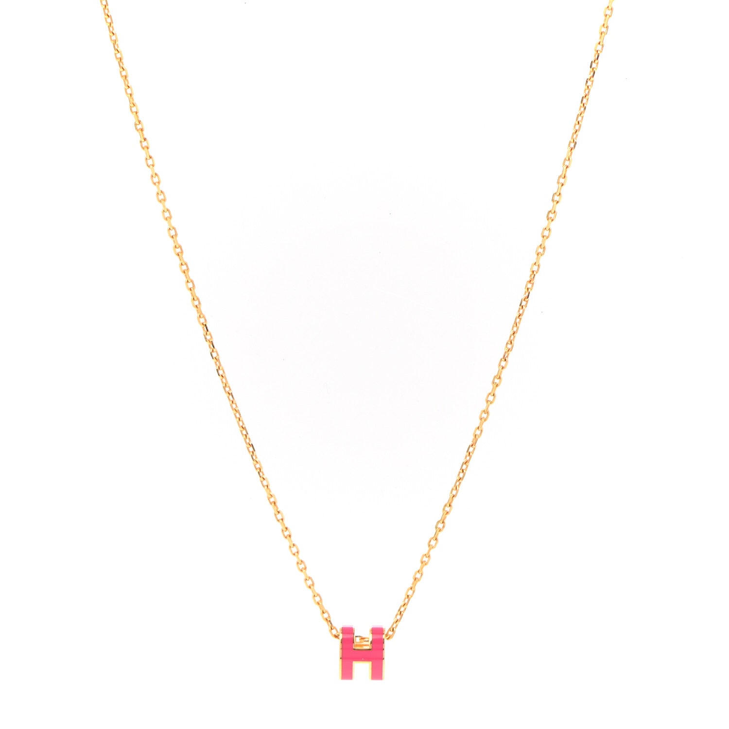 Hermes Lacquered Gold Mini Pop H Pendant Necklace Rose Extreme 1 of 7