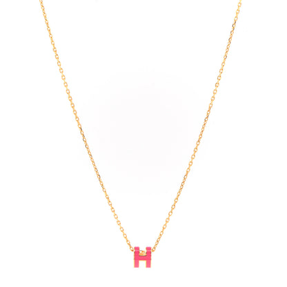 Hermes Lacquered Gold Mini Pop H Pendant Necklace Rose Extreme 1 of 7