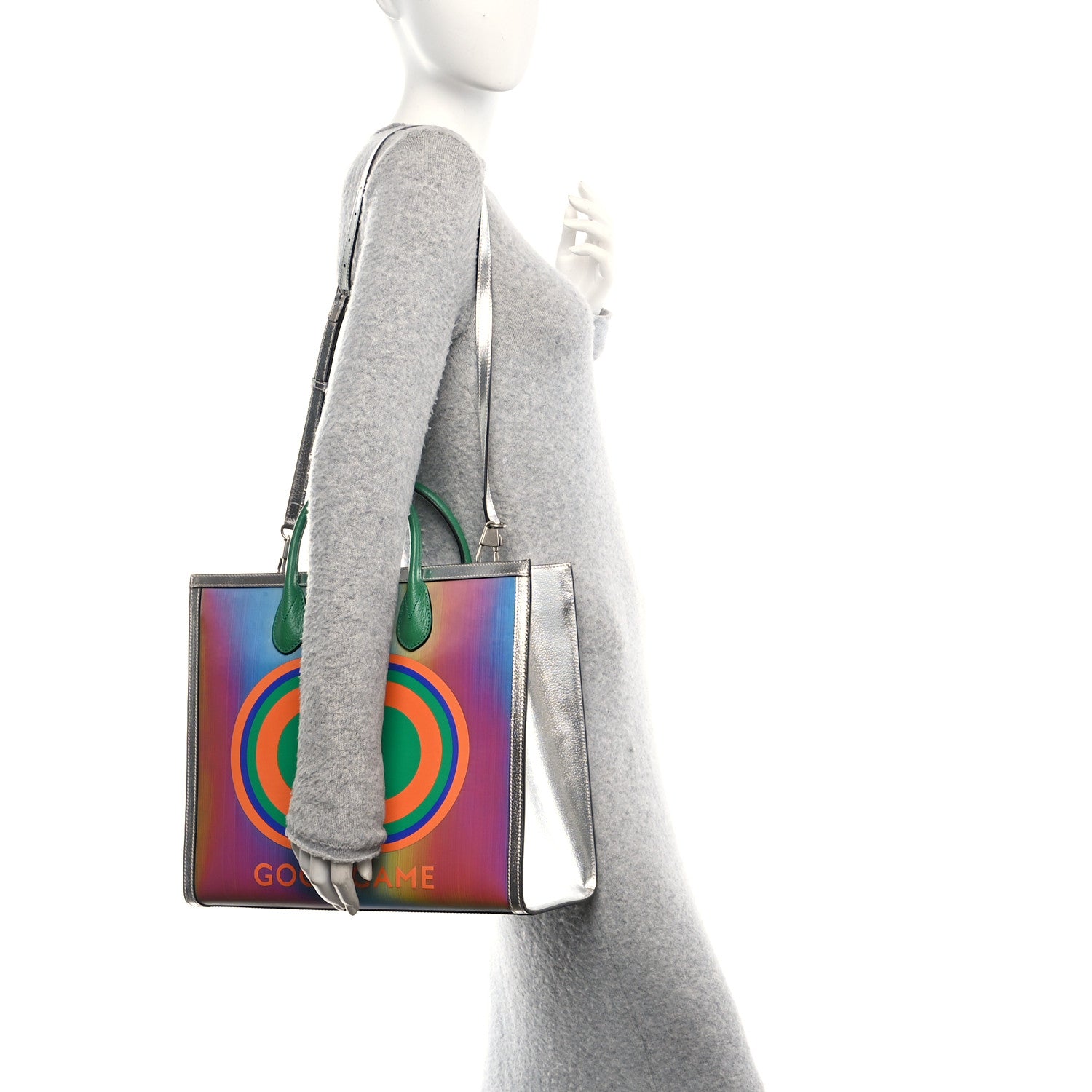 Gucci Laminated Textured Dollar Calfskin Good Game Interlocking G Tote Silver 2 of 10