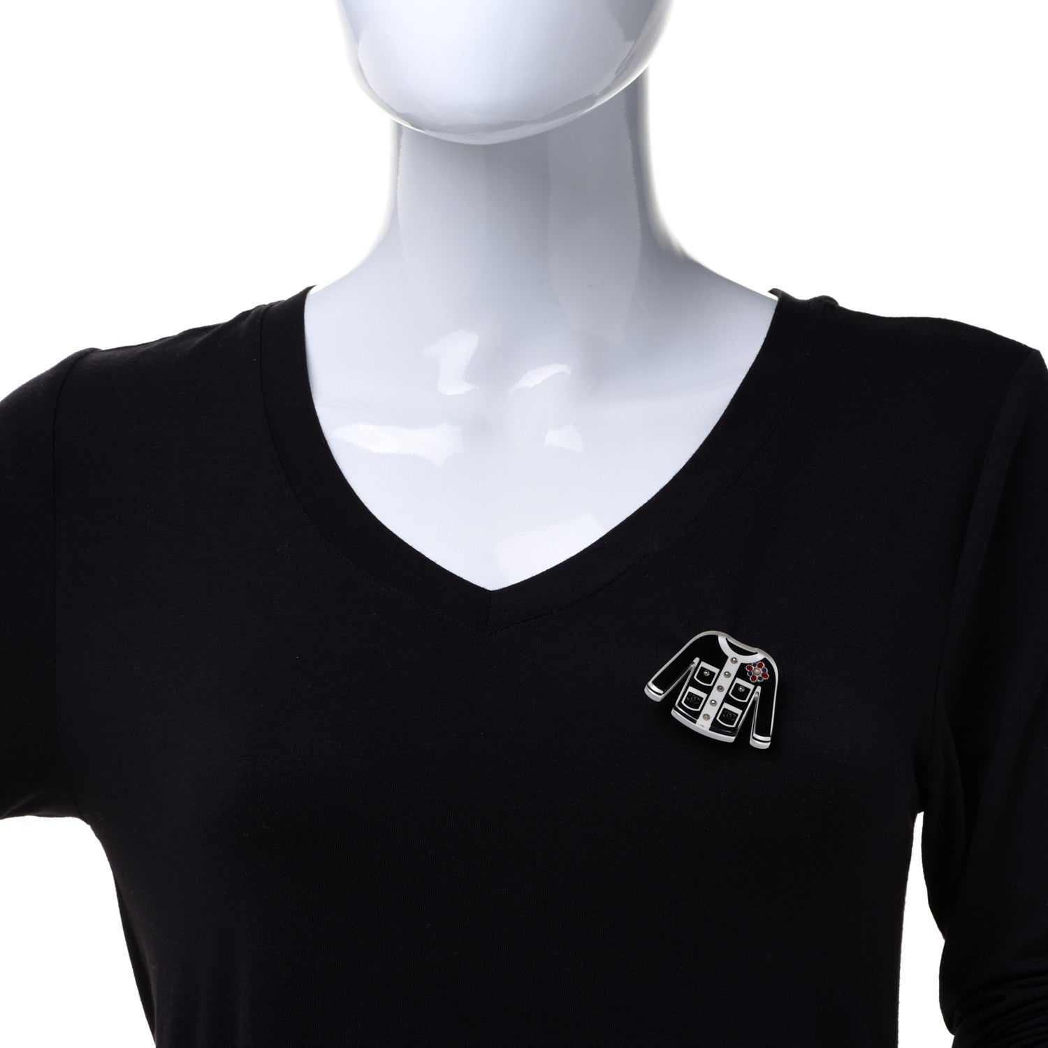 Chanel Resin Pearl Tweed Cardigan CC Brooch Black White 2 of 5