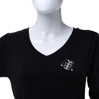 Chanel Resin Pearl Tweed Cardigan CC Brooch Black White 2 of 5