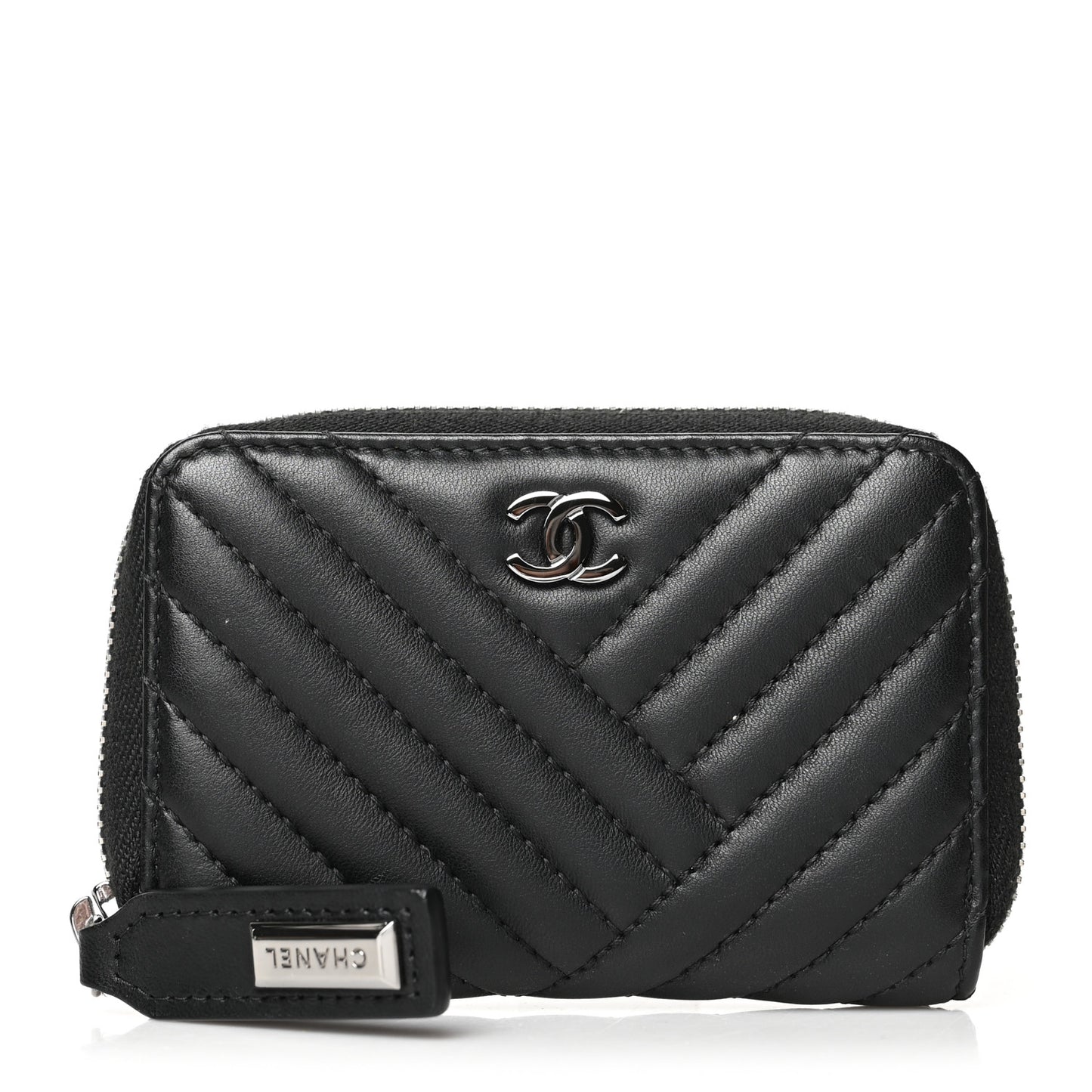 Lambskin Quilted Crossing Zip Around Coin Purse Black