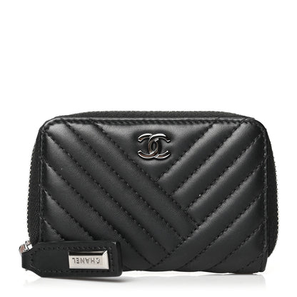 Chanel Lambskin Quilted Crossing Zip Around Coin Purse Black 1 of 10