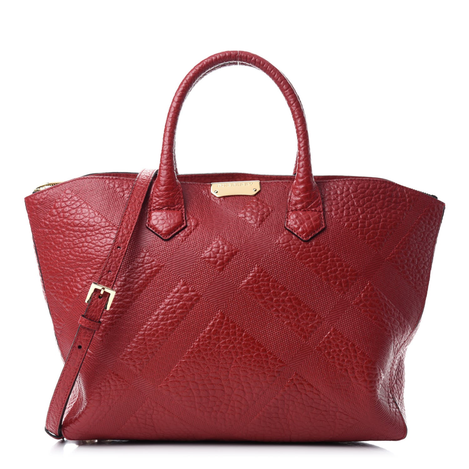 Burberry Heritage Grain Check Embossed Medium Dewsbury Tote Military Red 1 of 11