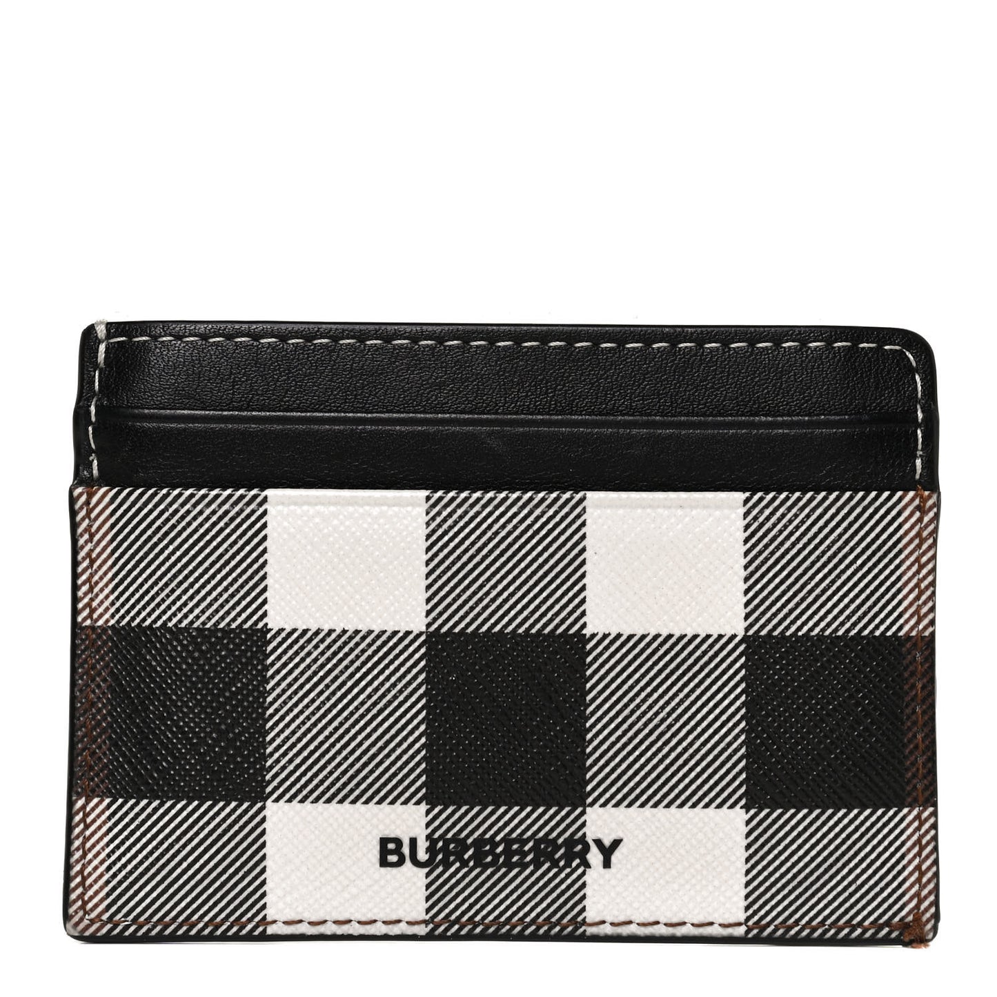 Calfskin E-canvas Kier Check Card Case Black White