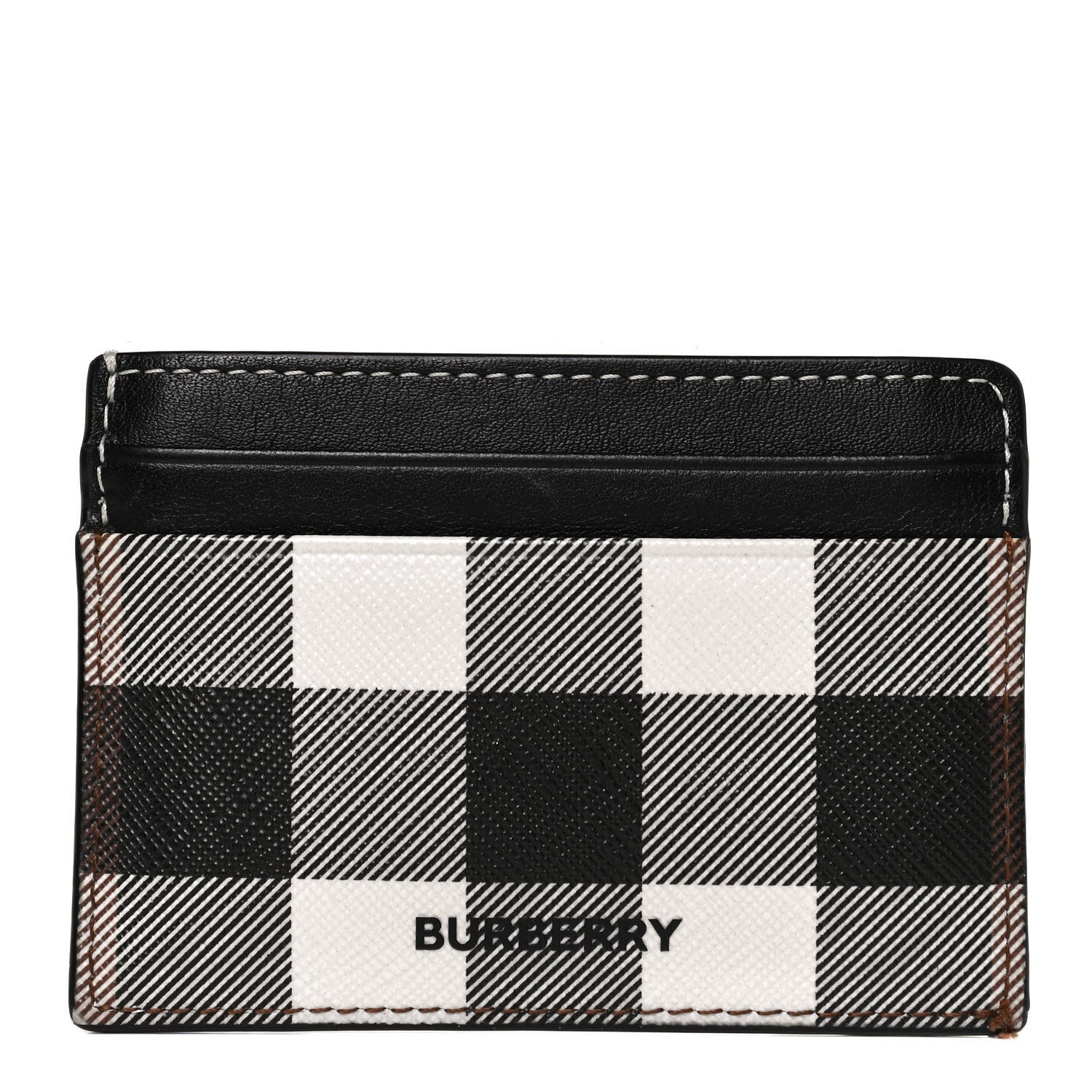 Burberry Calfskin E-canvas Kier Check Card Case Black White 1 of 11