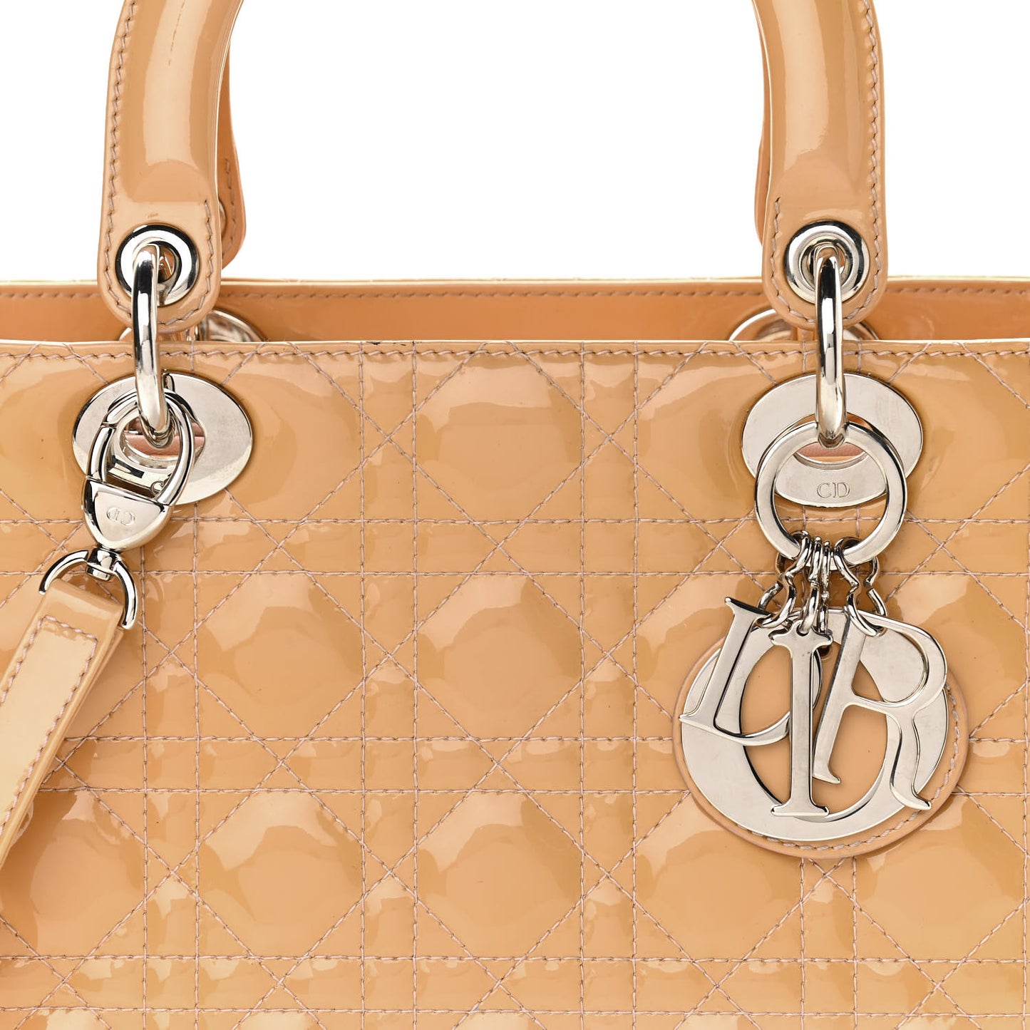 Patent Cannage Medium Lady Dior Beige