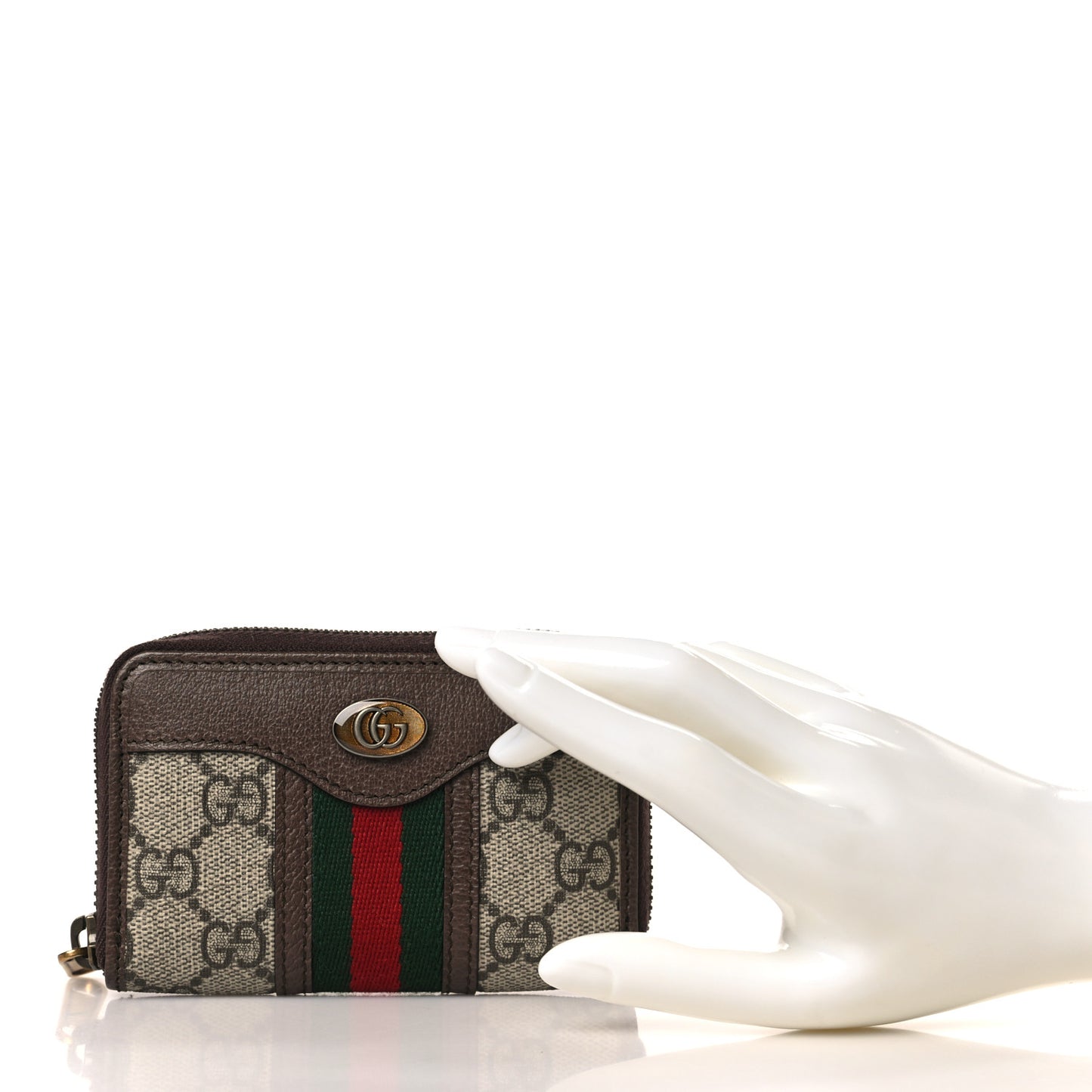 GG Supreme Web Ophidia Zip Around Card Case Brown