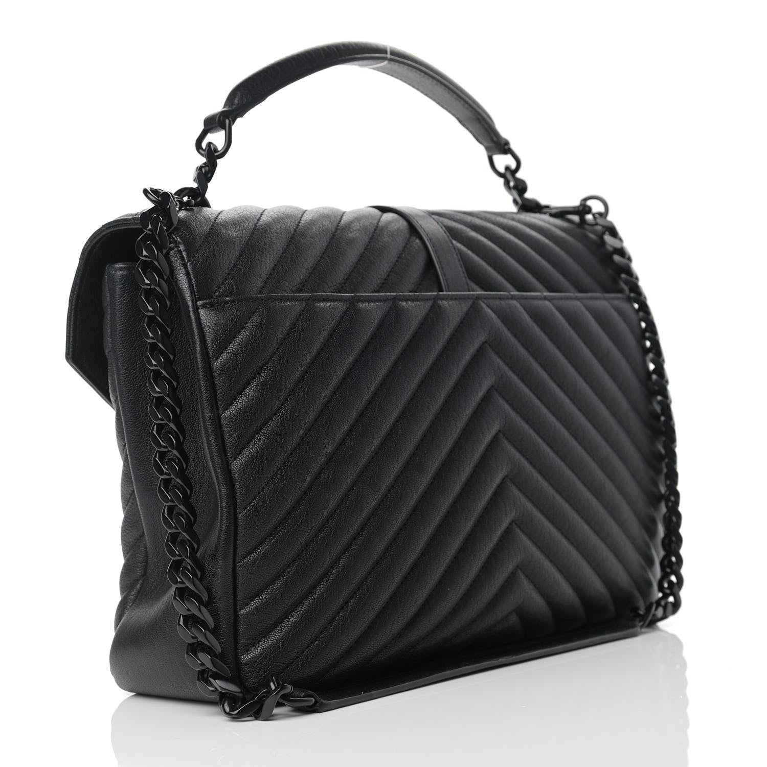 Saint Laurent Sheepskin Matelasse Chevron Monogram Monochrome Large College Satchel Black 3 of 10