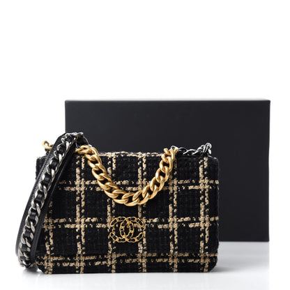 Chanel Tweed Quilted Chanel 19 Wallet On Chain WOC Black Beige 12 of 12