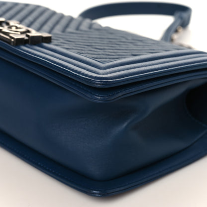 Chanel Wrinkled Lambskin Chevron Quilted Medium Boy Flap Navy 9 of 9