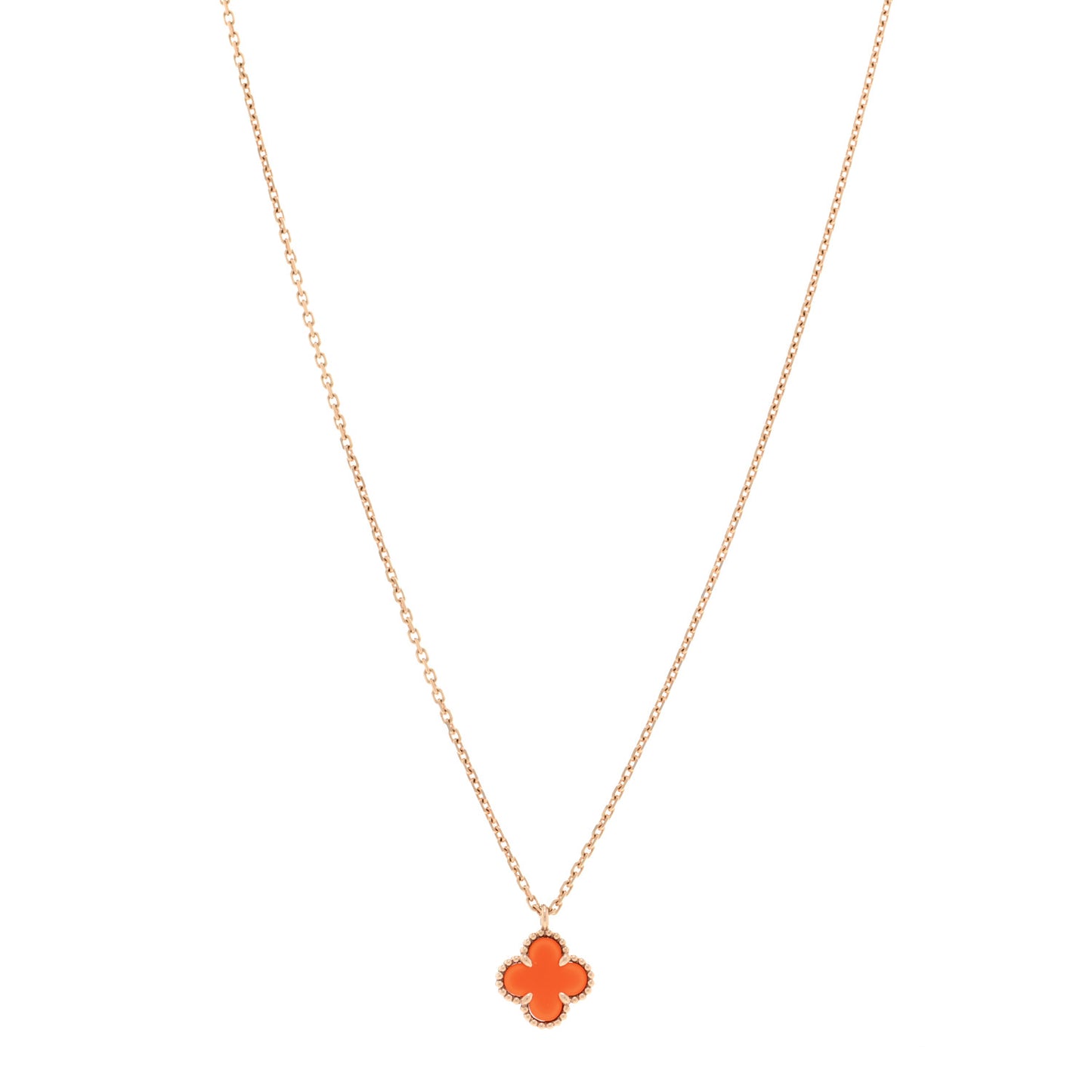 18K Rose Gold Carnelian Sweet Alhambra Pendant Necklace