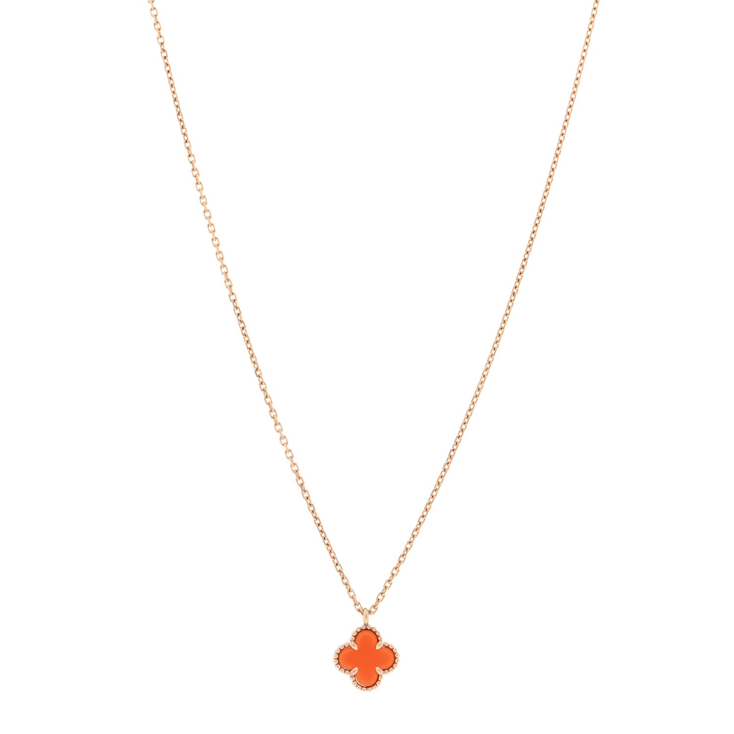 Van Cleef & Arpels 18K Rose Gold Carnelian Sweet Alhambra Pendant Necklace 1 of 4