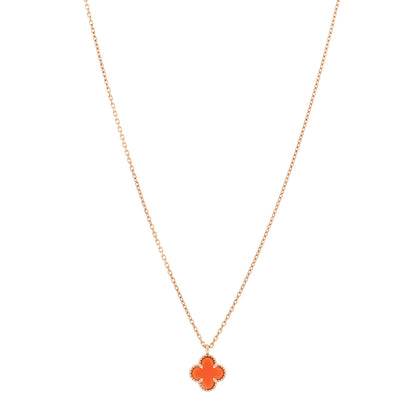 Van Cleef & Arpels 18K Rose Gold Carnelian Sweet Alhambra Pendant Necklace 1 of 4