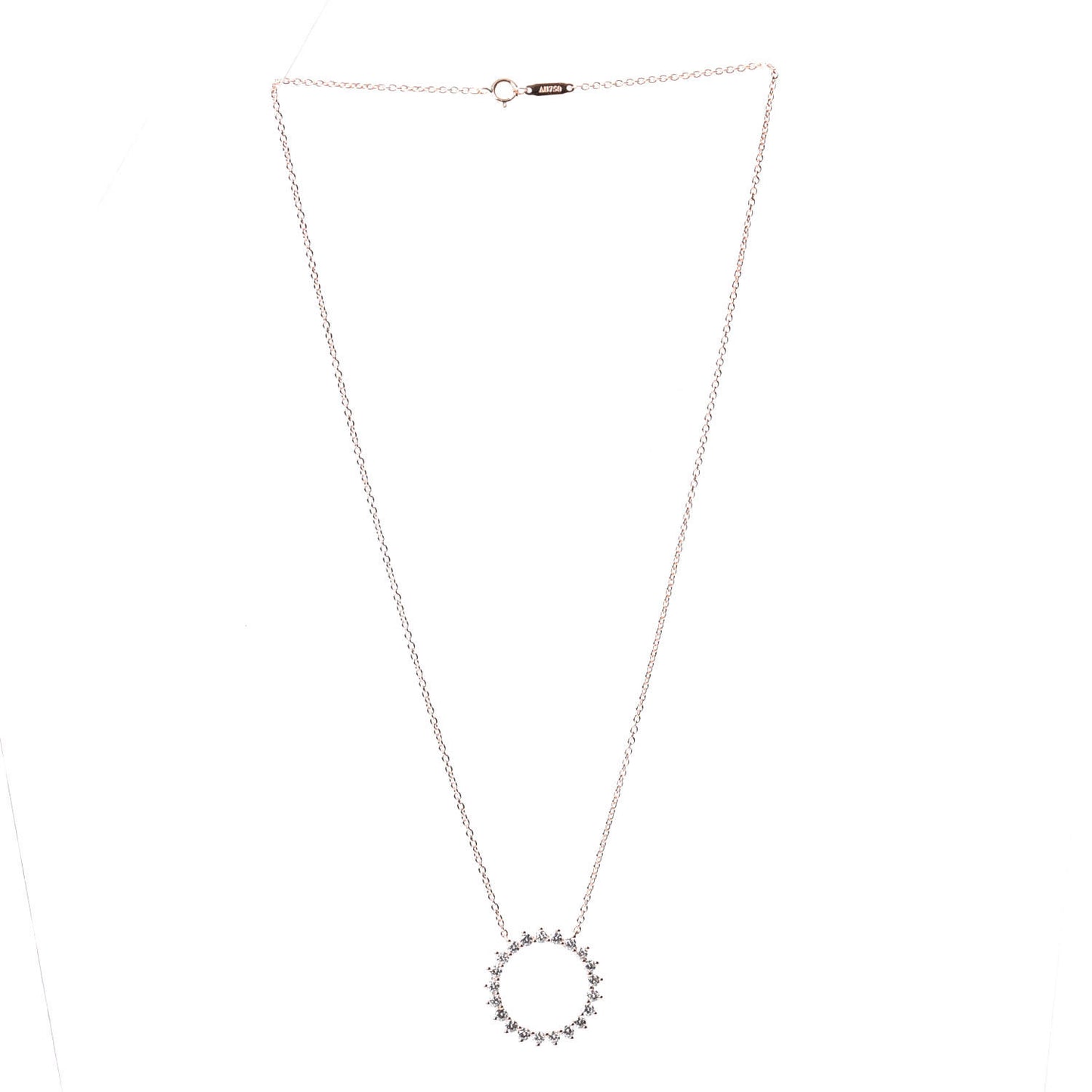 18K Rose Gold Diamond Open Circle Pendant Necklace
